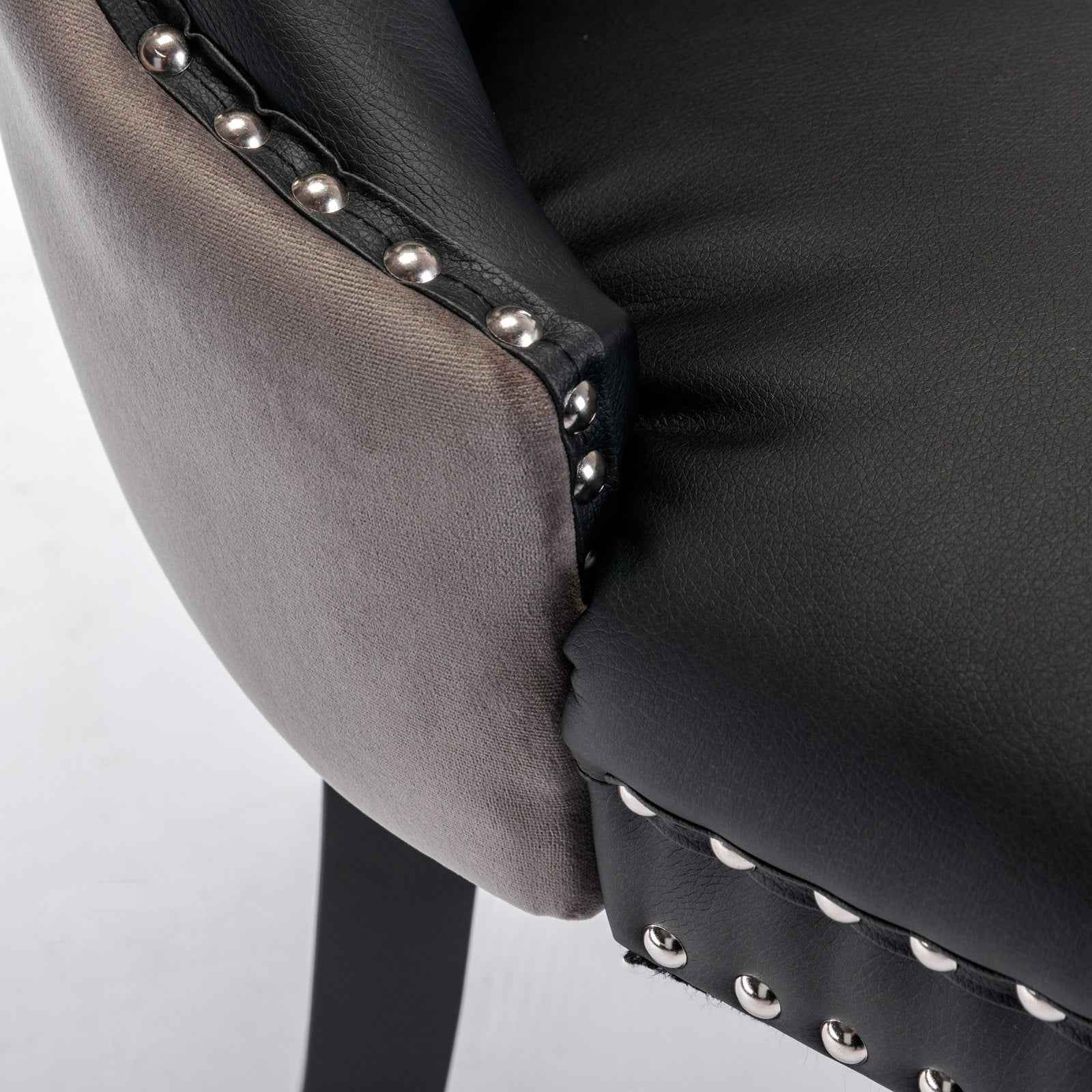 A&A Furniture,Nikki Collection Modern, High-end Tufted Solid Wood Contemporary PU and Velvet Upholstered Dining Chair with Wood Legs Nailhead Trim 2-Pcs Set,Black+Gray, SW2101BG