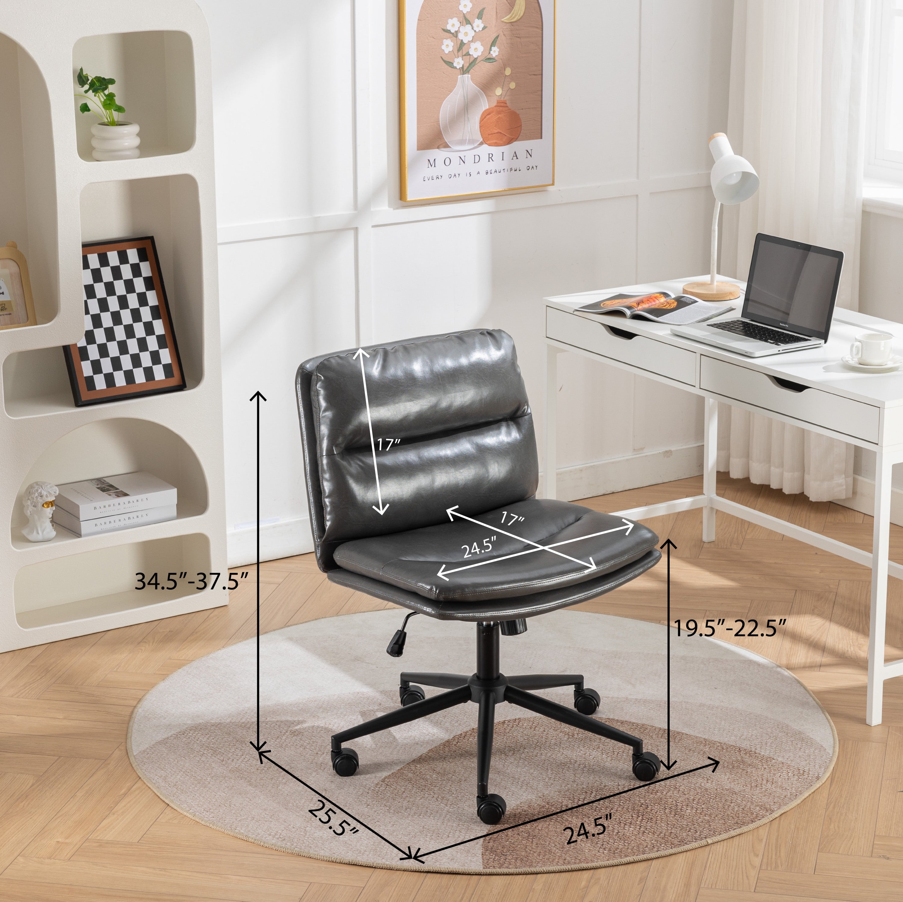 Bizerte Adjustable Swivel Criss-Cross Chair, Wide Seat/ Office Chair /Vanity Chair, Gray - Abrihome