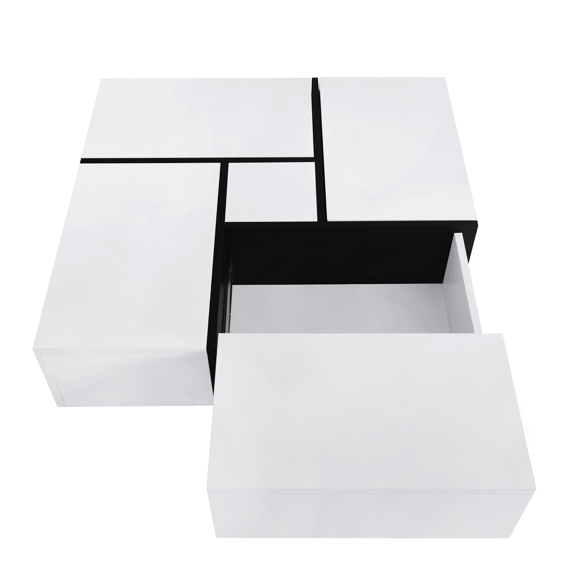 ON-TREND Unique Design Coffee Table with 4 Hidden Storage Compartments, Square Cocktail Table with Extendable Sliding Tabletop, UV High-gloss Design Center Table for Living Room, 31.5"x 31.5" - Abrihome