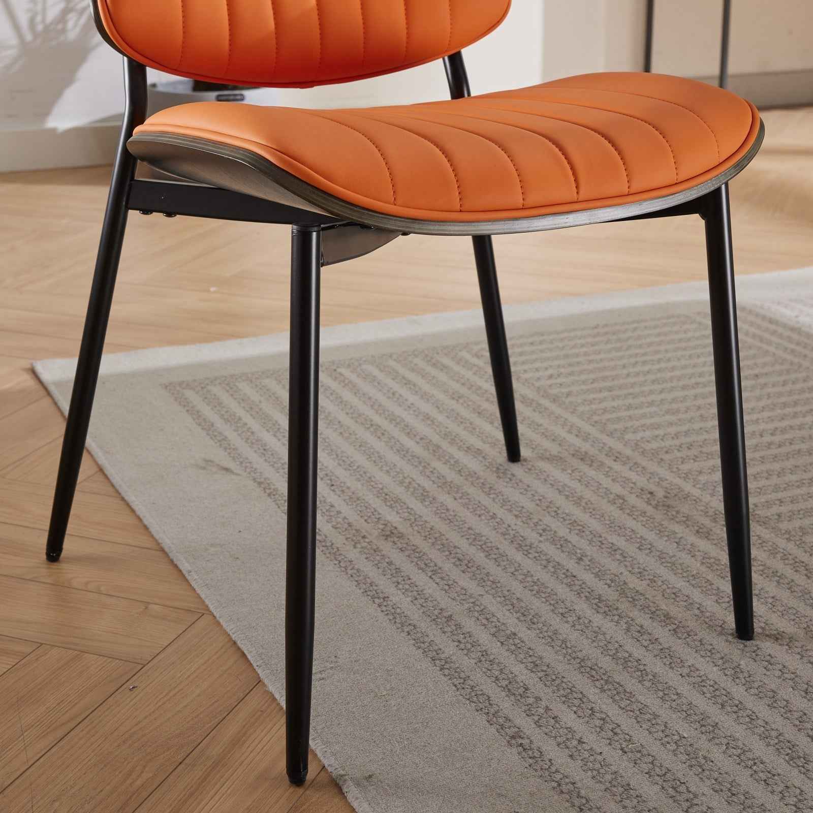 A&A Furniture, Dining Chairs Set of 2 Mid Century Modern Retro Faux Leather Chair with Walnut Bentwood Back Upholstered Seat Metal Legs Adjustable Foot for Kitchen Dining Room Chairs(Orange PU)