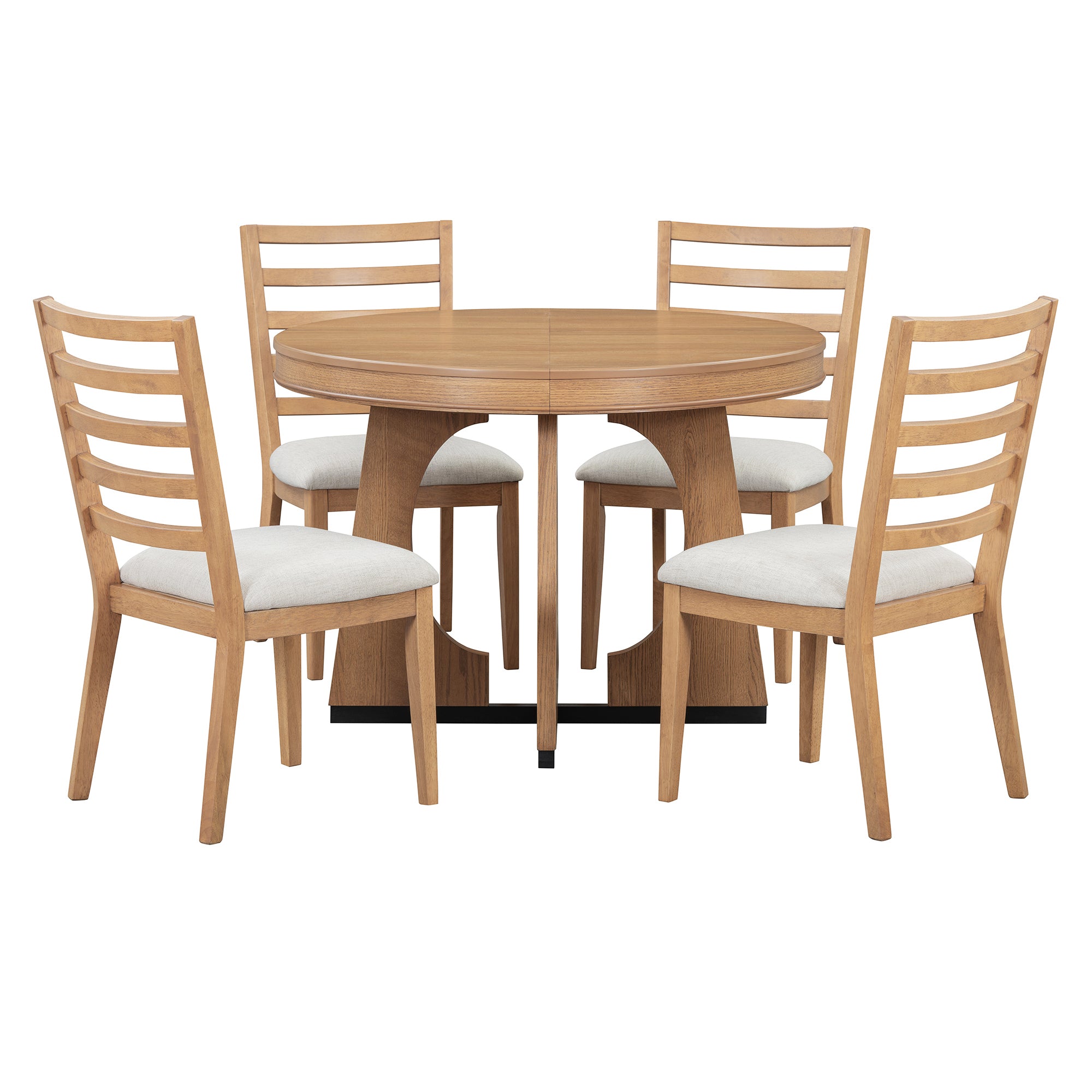 TREXM 5-Piece Retro Rustic Functional Dining Set Unique Geometric Design, 1 Extendable Table with a 16-inch Leaf and 4 Upholstered Chairs Ideal for Dining Room and Kitchen (Natural) - Abrihome