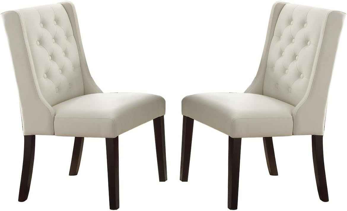 Modern Faux Leather White Tufted Set of 2 Chairs Dining Seat Chair