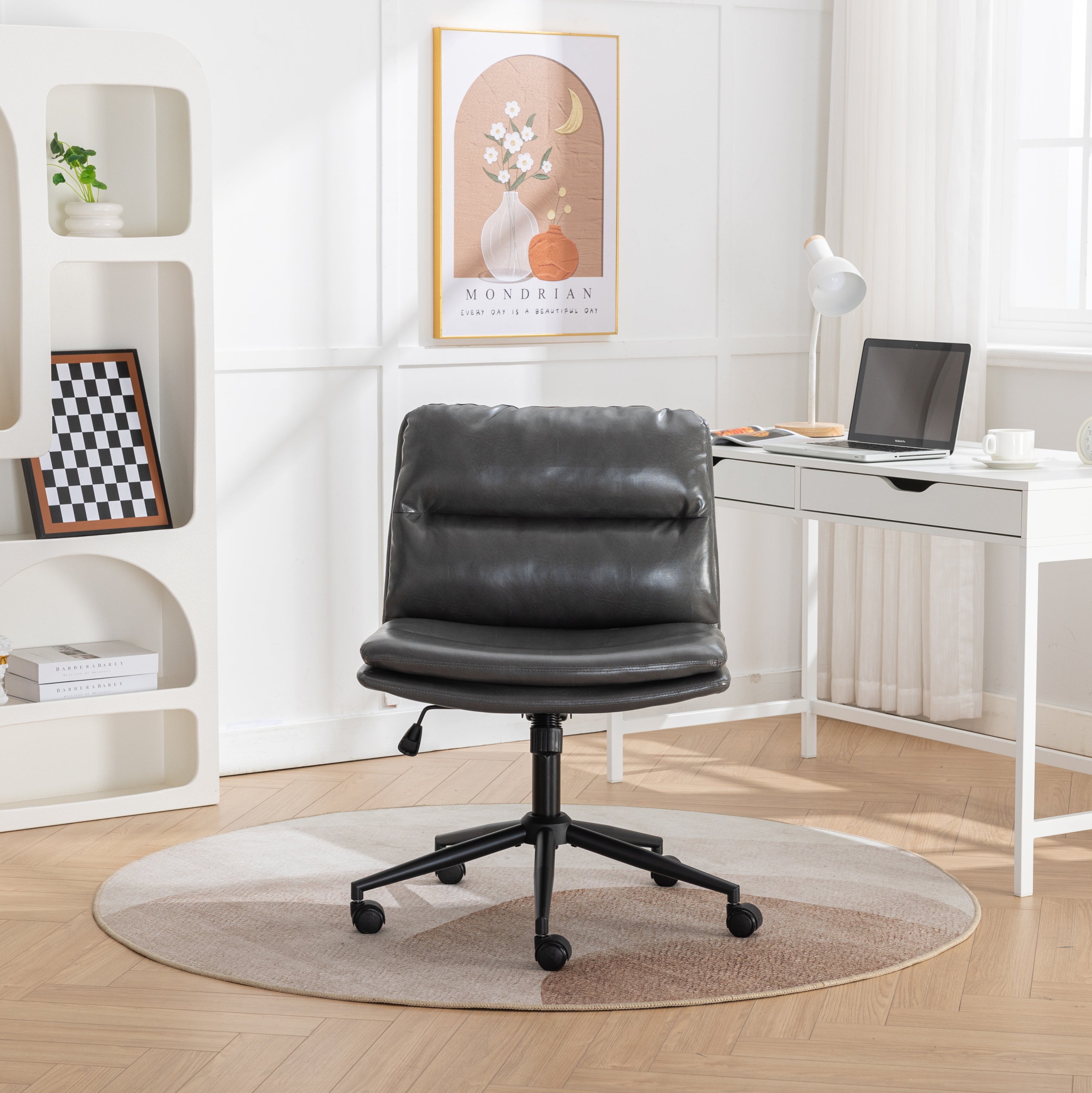 Bizerte Adjustable Swivel Criss-Cross Chair, Wide Seat/ Office Chair /Vanity Chair, Gray - Abrihome