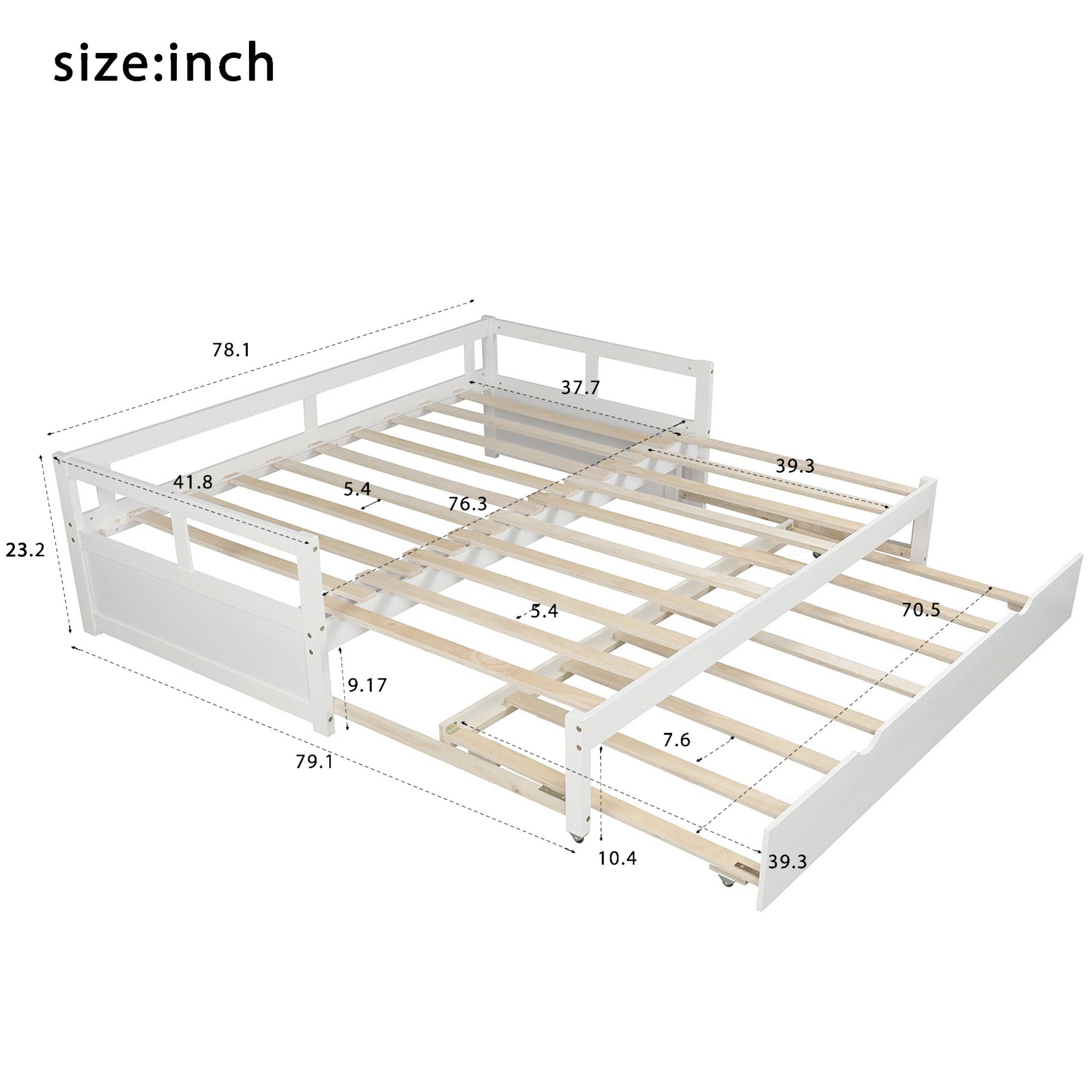 Extending Daybed with Trundle, Wooden Daybed with Trundle, White - Abrihome