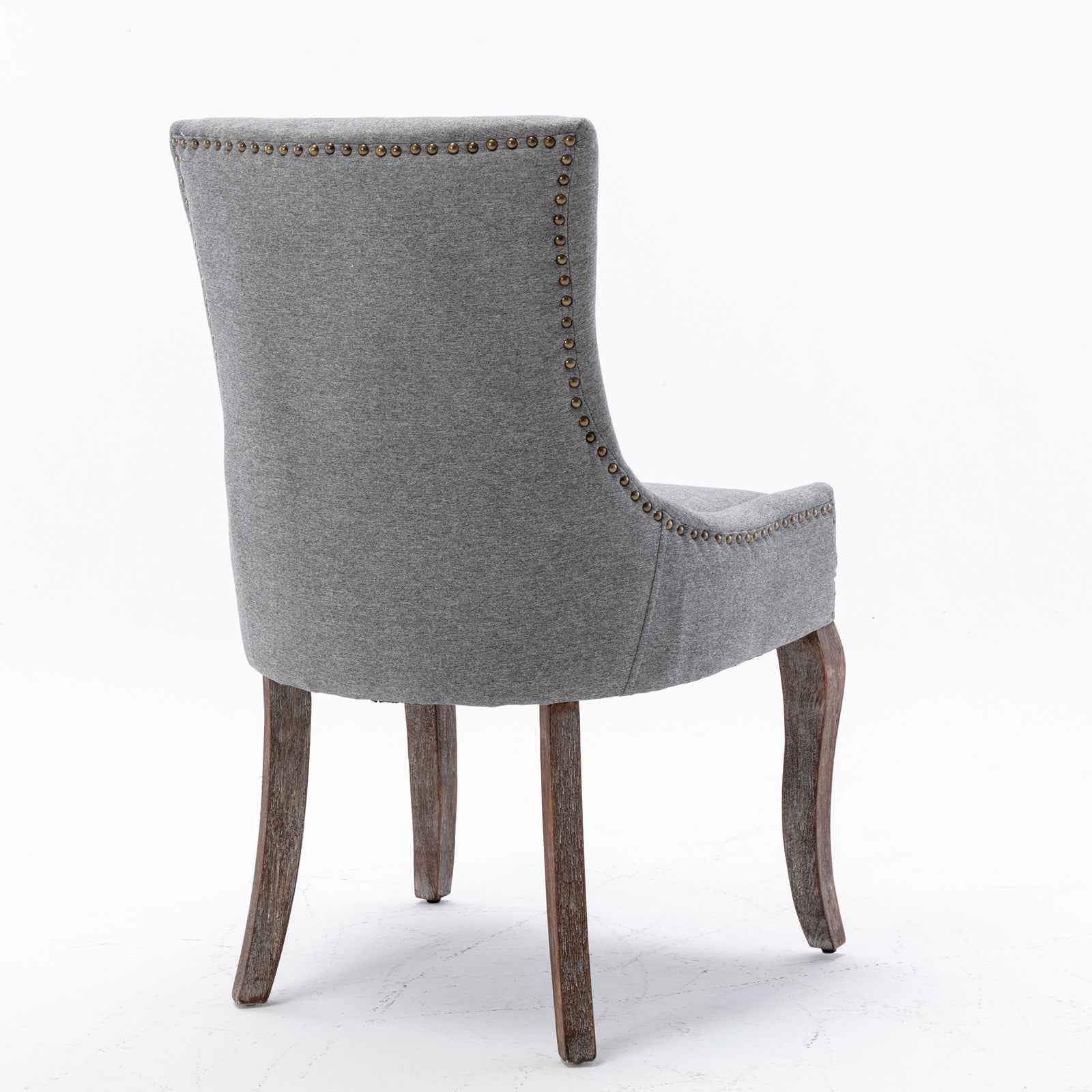 A&A Furniture,Ultra Side Dining Chair,Thickened fabric chairs with neutrally toned solid wood legs, Bronze nail head,Set of 2,Gray