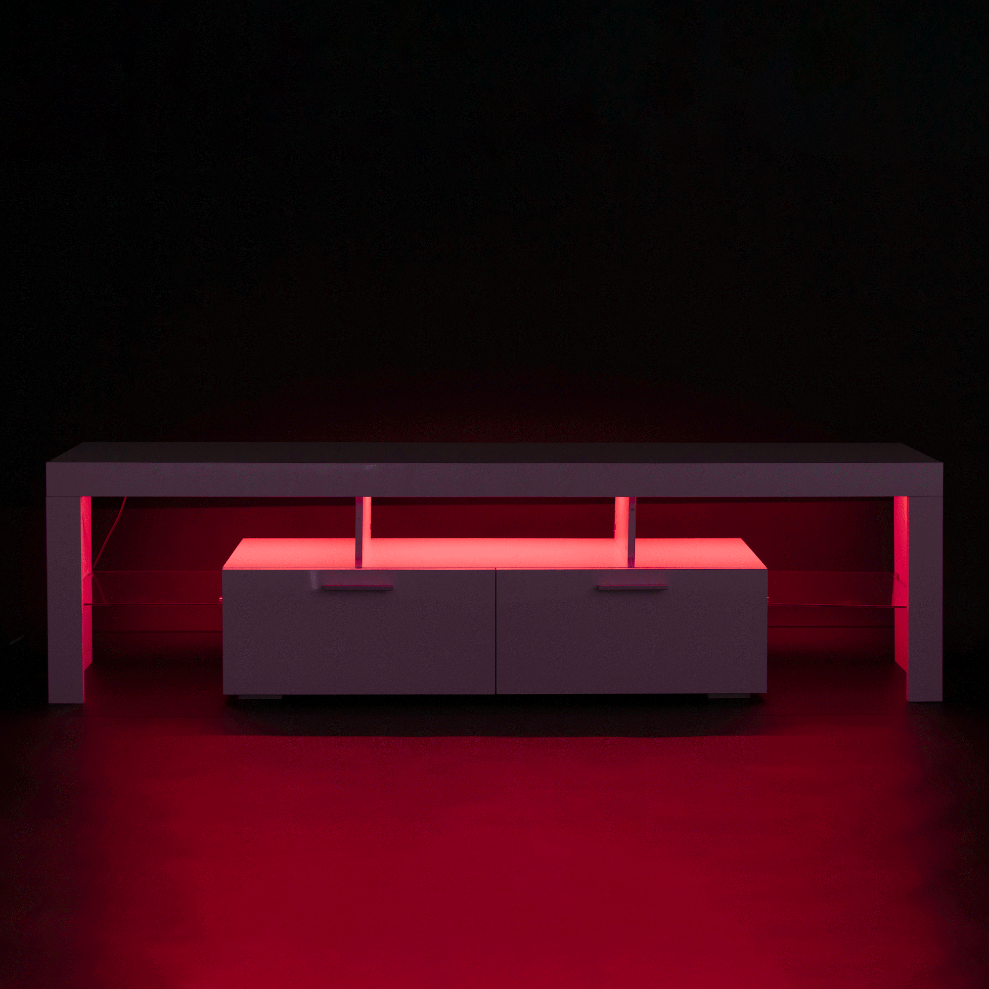 FashionTVstandTVcabinet,EntertainmentCenter,TVstationTV console,media console,with LEDlight belt,light belt remote control,toughenedglassshelf,metal handle,Canbeplaced in the living room,bedroom,White - Abrihome