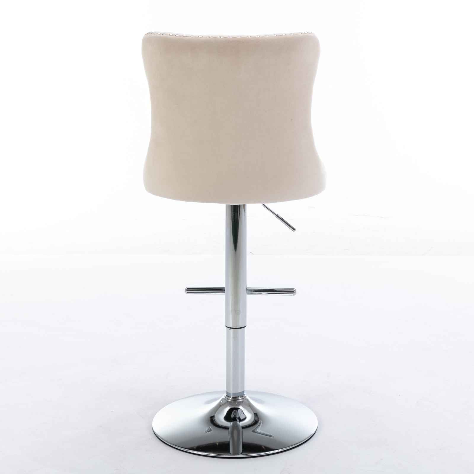Swivel Velvet Barstools Adjusatble Seat Height from 25-33 Inch, Modern Upholstered Chrome base Bar Stools with Backs Comfortable Tufted for Home Pub and Kitchen Island, Beige,Set of 2