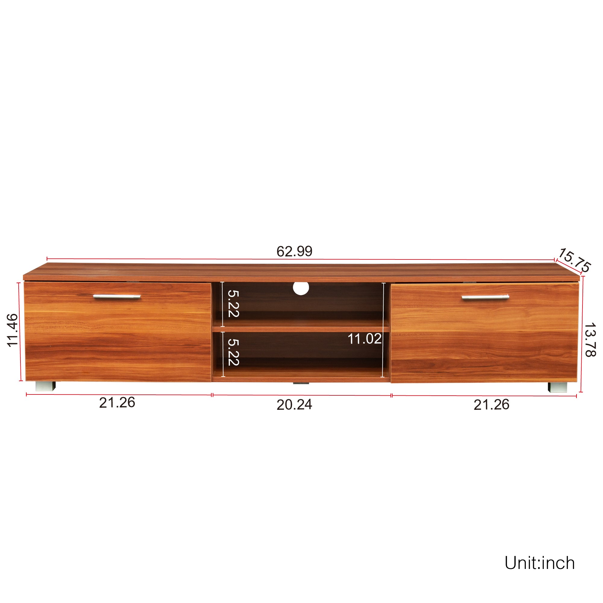 Walnut TV Stand for 70 Inch TV Stands, Media Console Entertainment Center Television Table, 2 Storage Cabinet with Open Shelves for Living Room Bedroom - Abrihome