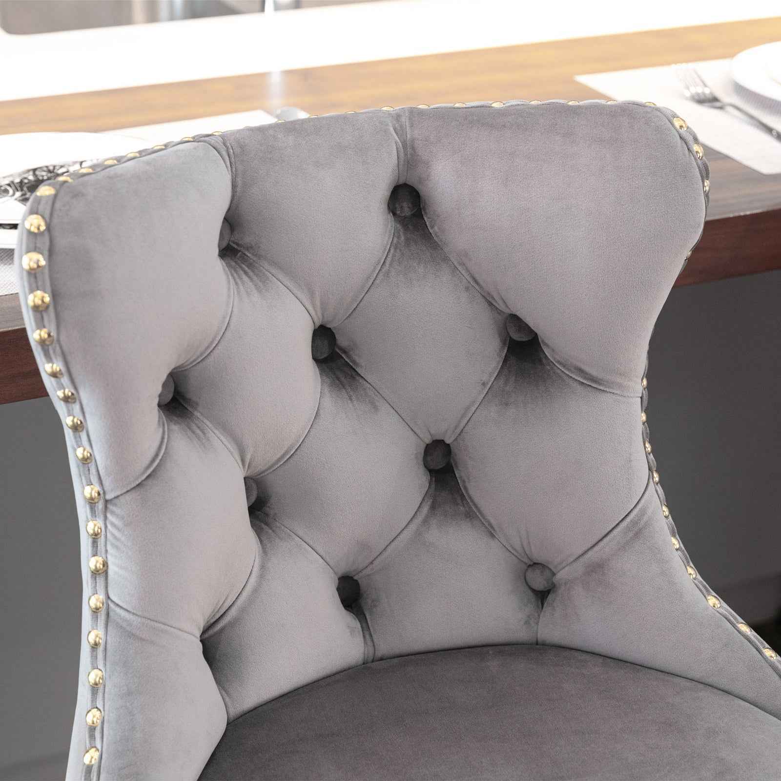 A&A Furniture,Golden Swivel Velvet Barstools Adjusatble Seat Height from 25-33 Inch, Modern Upholstered Bar Stools with Backs Comfortable Tufted for Home Pub and Kitchen Island(Gray,Set of 2)