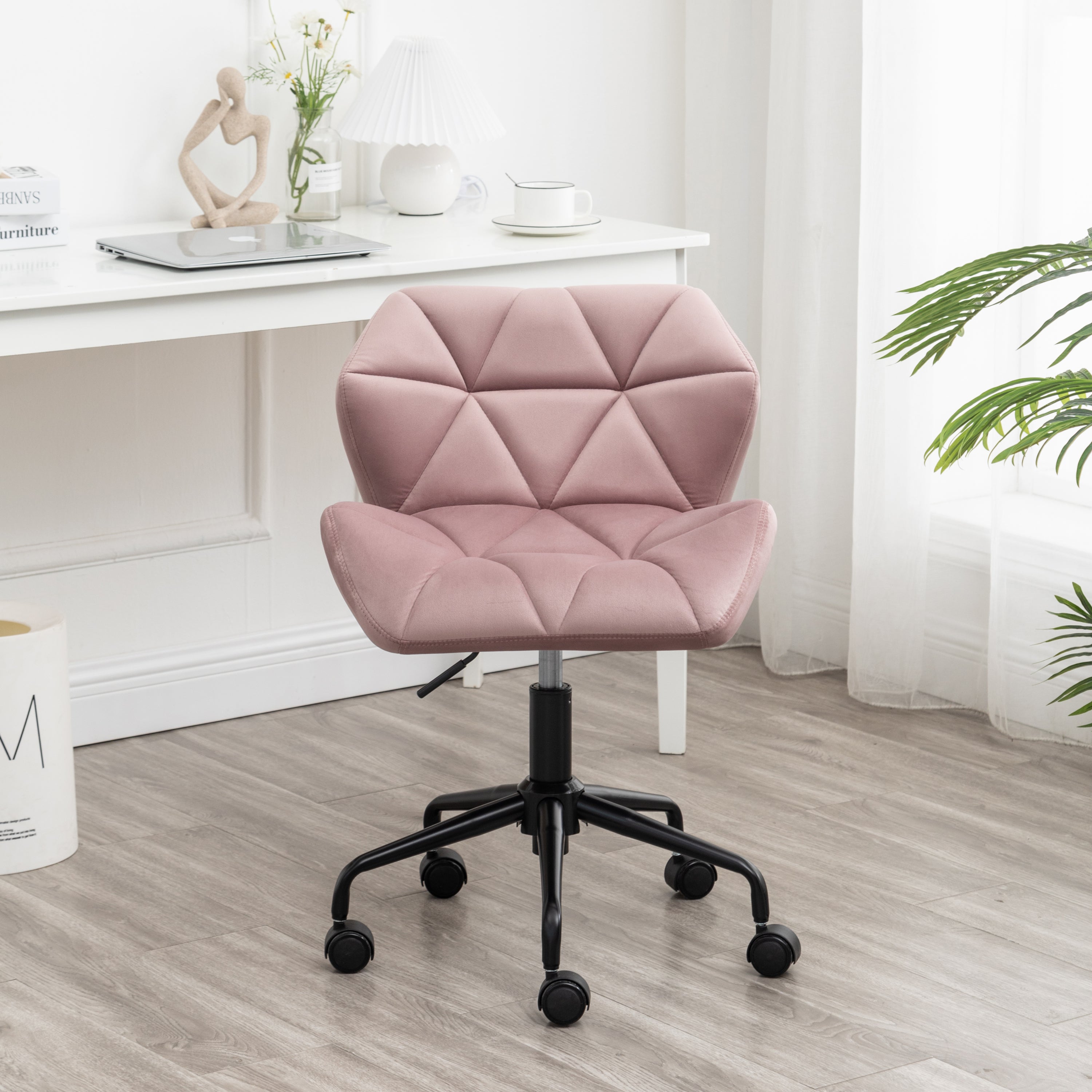 Eldon Diamond Tufted Adjustable Swivel Office Chair, Mauve - Abrihome