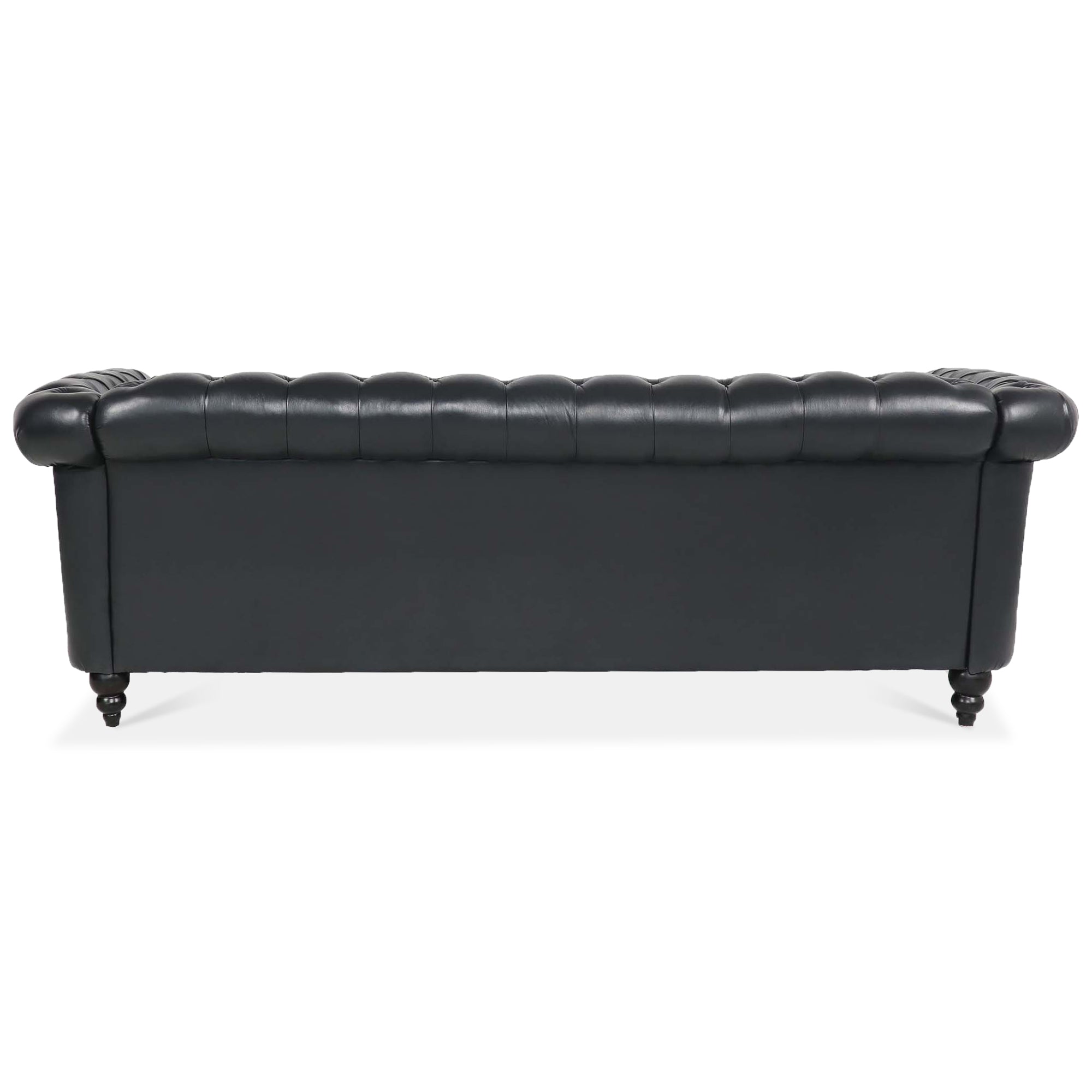 84.65" BLACK PU Rolled Arm Chesterfield Three Seater Sofa. - Abrihome