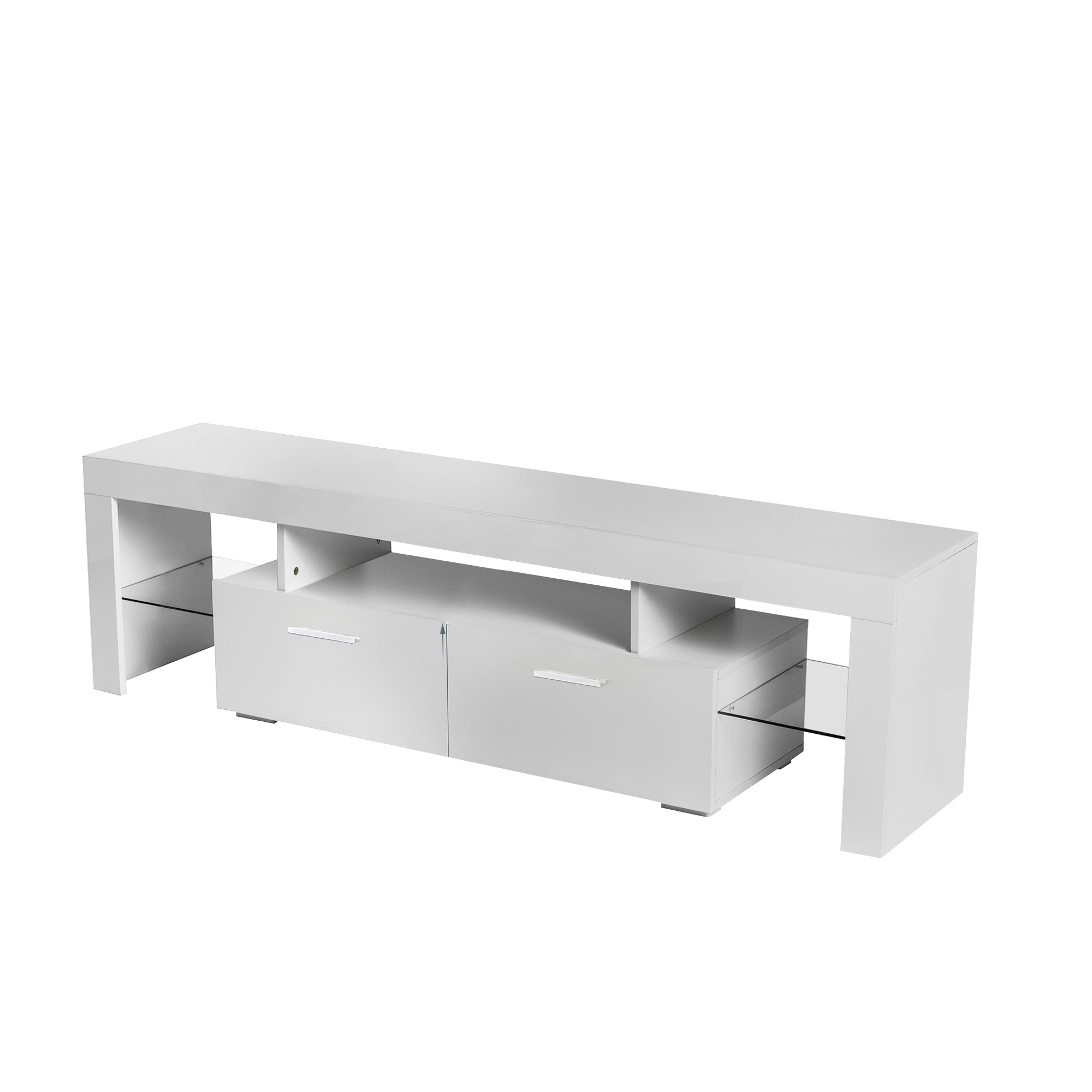 FashionTVstandTVcabinet,EntertainmentCenter,TVstationTV console,media console,with LEDlight belt,light belt remote control,toughenedglassshelf,metal handle,Canbeplaced in the living room,bedroom,White - Abrihome