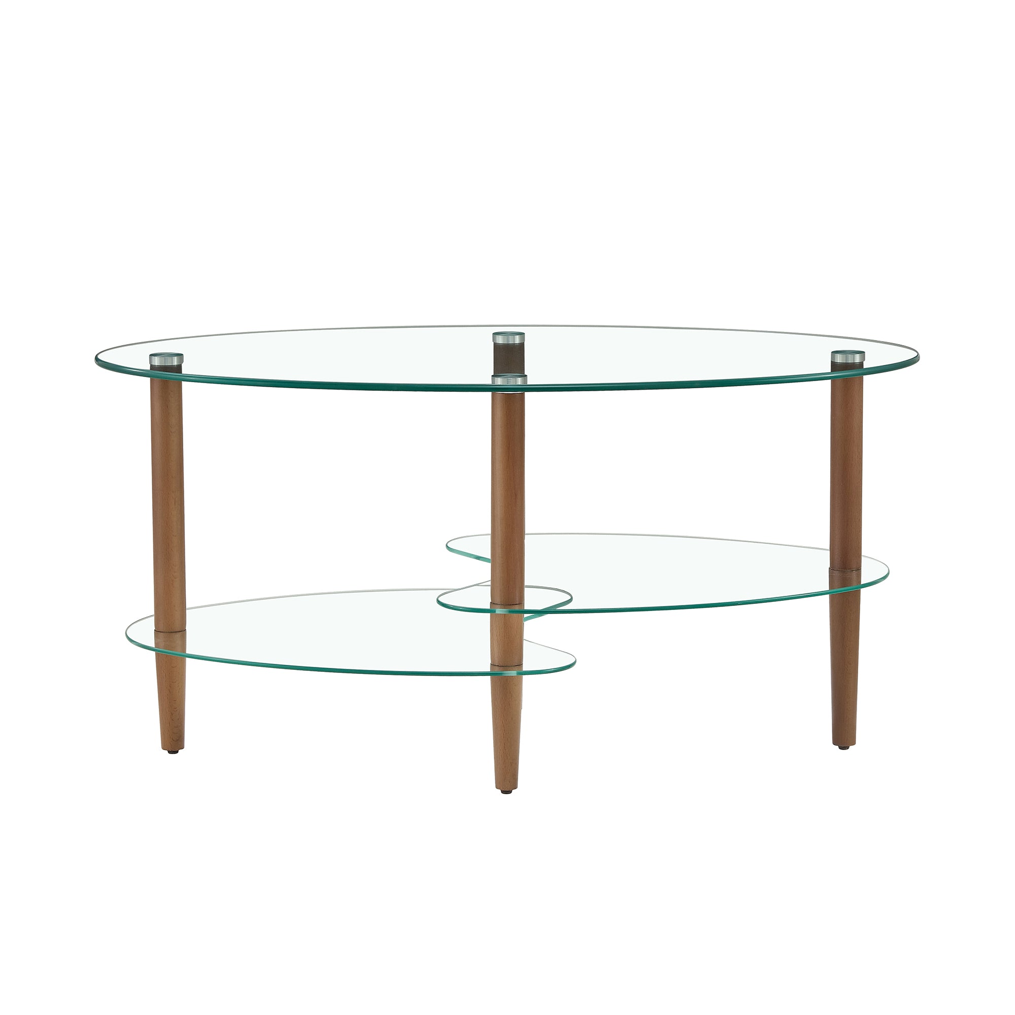 Transparent Oval glass coffee table, modern table in living room Oak wood leg tea table 3-layer glass table - Abrihome