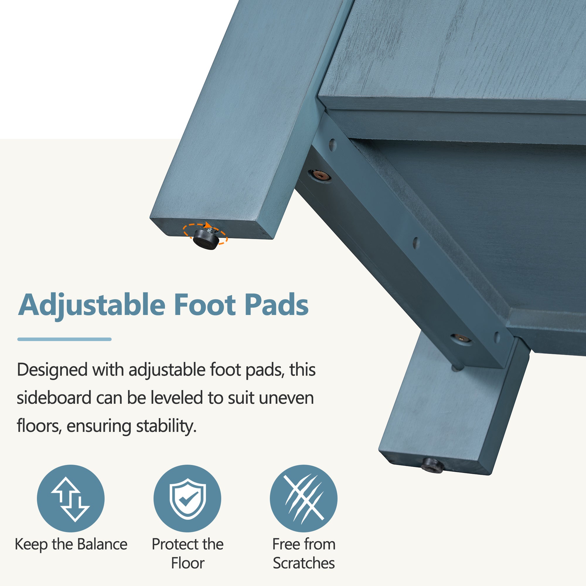 TREXM Retro 4-door Sideboard with Distressed Finish and Adjustable Shelves for Dining Room, Kitchen, and Living Room (Navy) - Abrihome