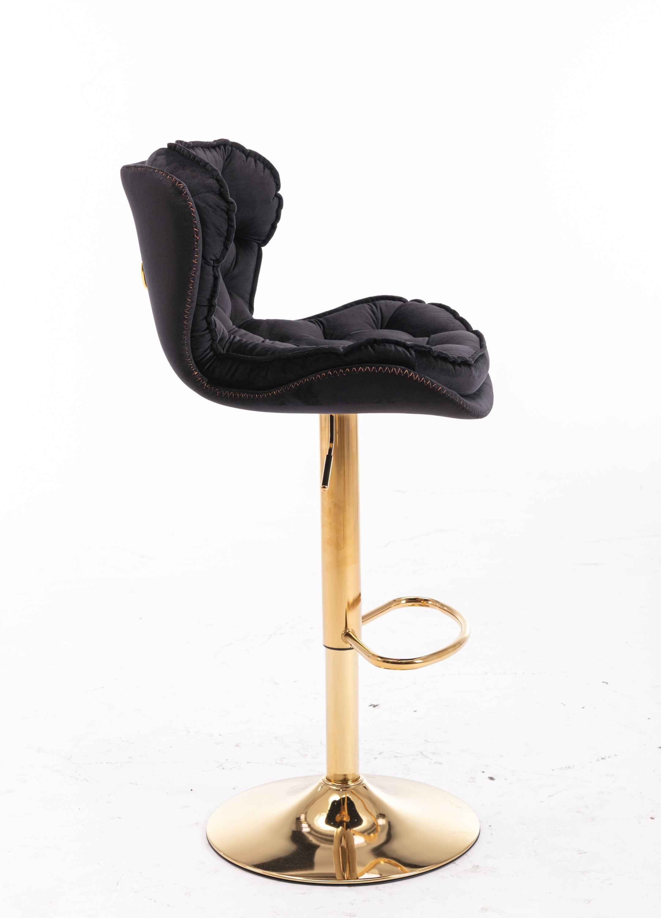 Set of 2 Bar Stools,with Chrome Footrest and Base Swivel Height Adjustable Mechanical Lifting Velvet + Golden Leg Simple Bar Stool-black