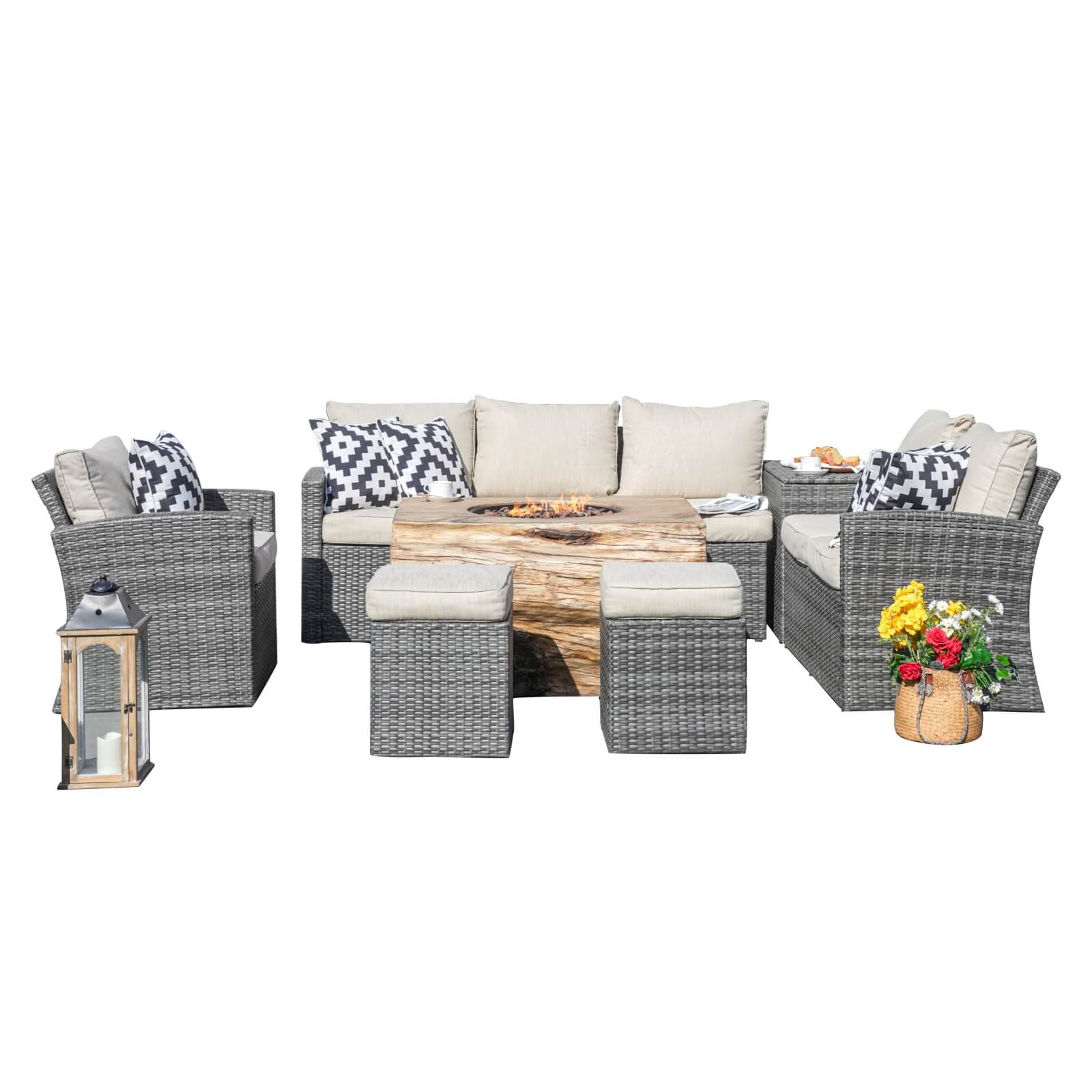 7-Piece Outdoor Fire Pit Set with TerraFlame Rectangle Table(PAG-1403B+2170) - Abrihome