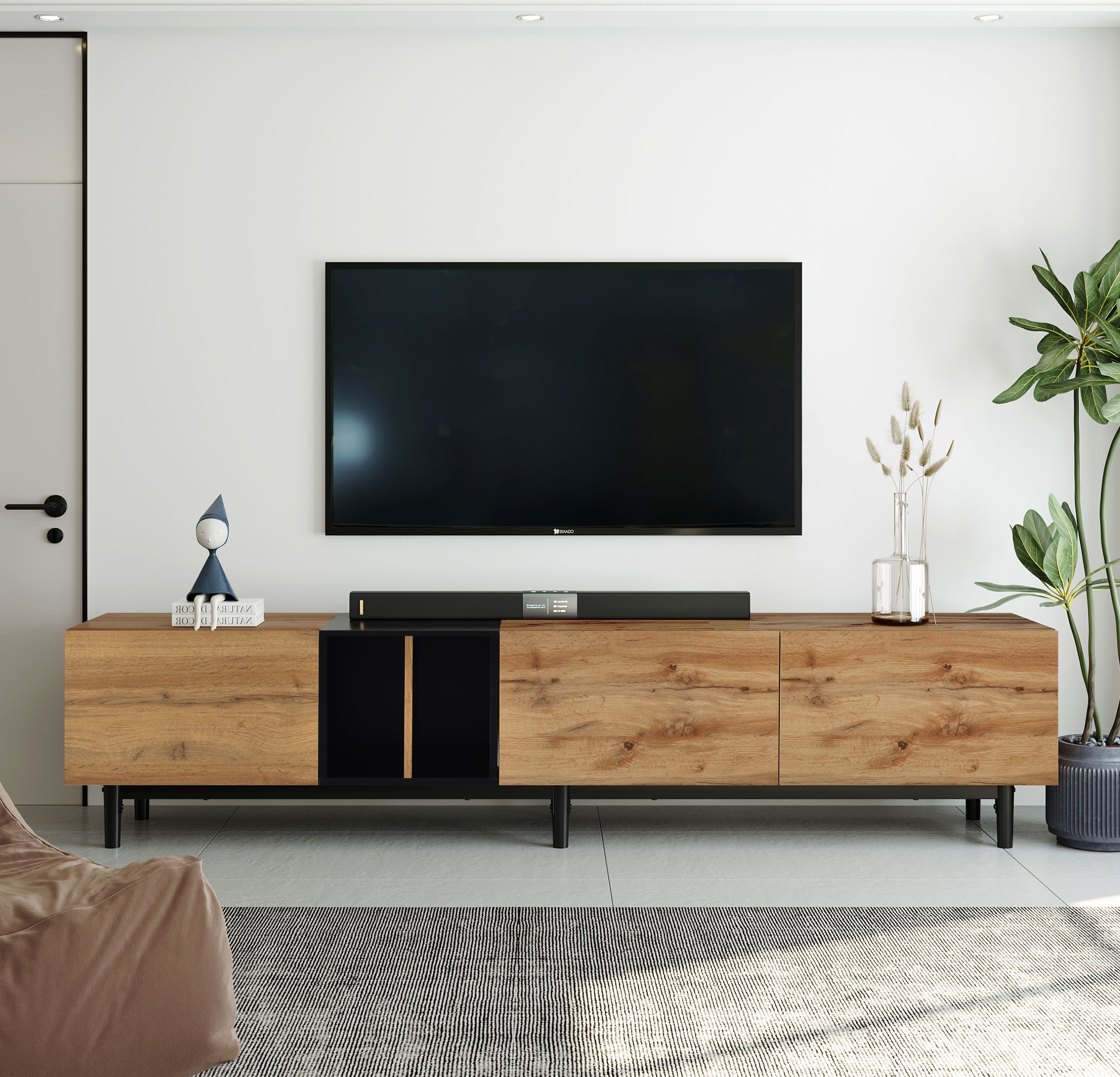 Modern TV Stand for 80'' TV with 3 Doors, Media Console Table, Entertainment Center with Large Storage Cabinet for Living Room, Bedroom - Abrihome