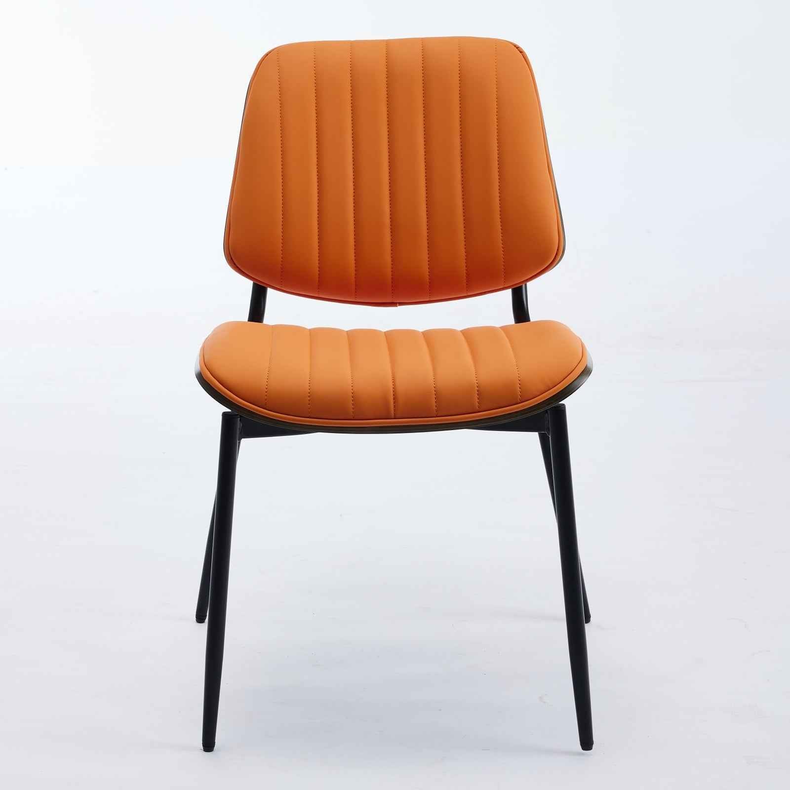 A&A Furniture, Dining Chairs Set of 2 Mid Century Modern Retro Faux Leather Chair with Walnut Bentwood Back Upholstered Seat Metal Legs Adjustable Foot for Kitchen Dining Room Chairs(Orange PU)