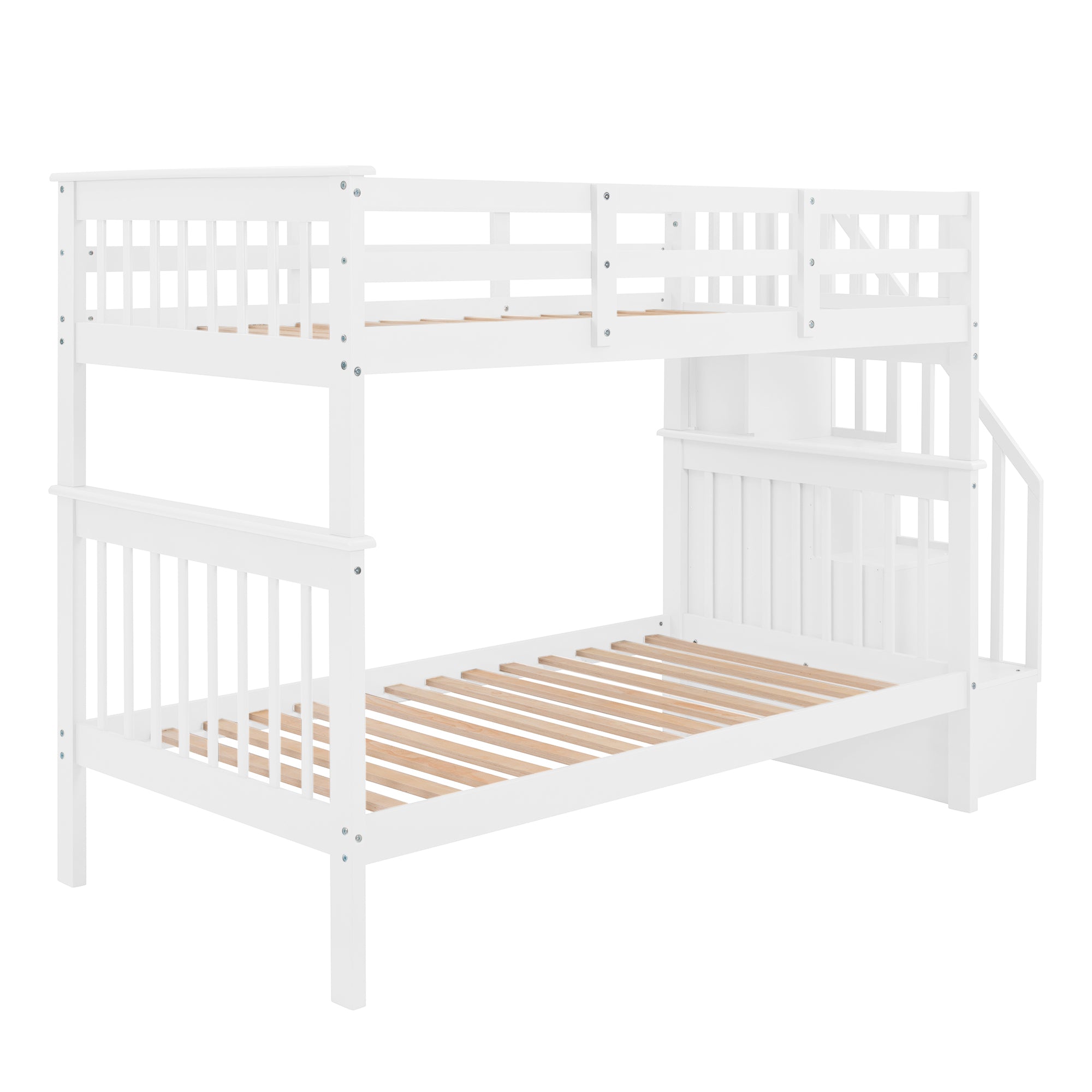 Stairway Twin-Over-Twin Bunk Bed with Storage and Guard Rail for Bedroom, Dorm, White color(OLD SKU :LP000109AAK) - Abrihome