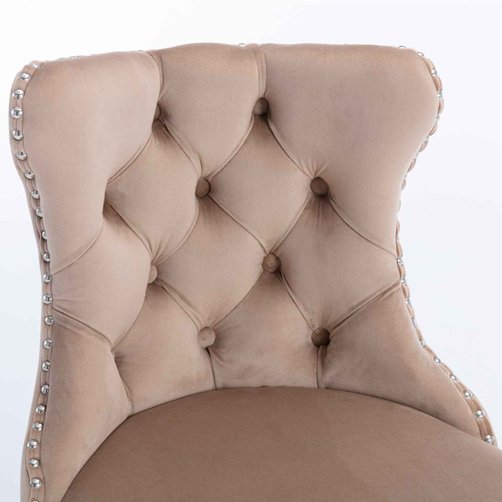 A&A Furniture,Swivel Velvet Barstools Adjusatble Seat Height from 25-33 Inch, Modern Upholstered Chrome base Bar Stools with Backs Comfortable Tufted for Home Pub and Kitchen Island(Khaki,Set of 2)