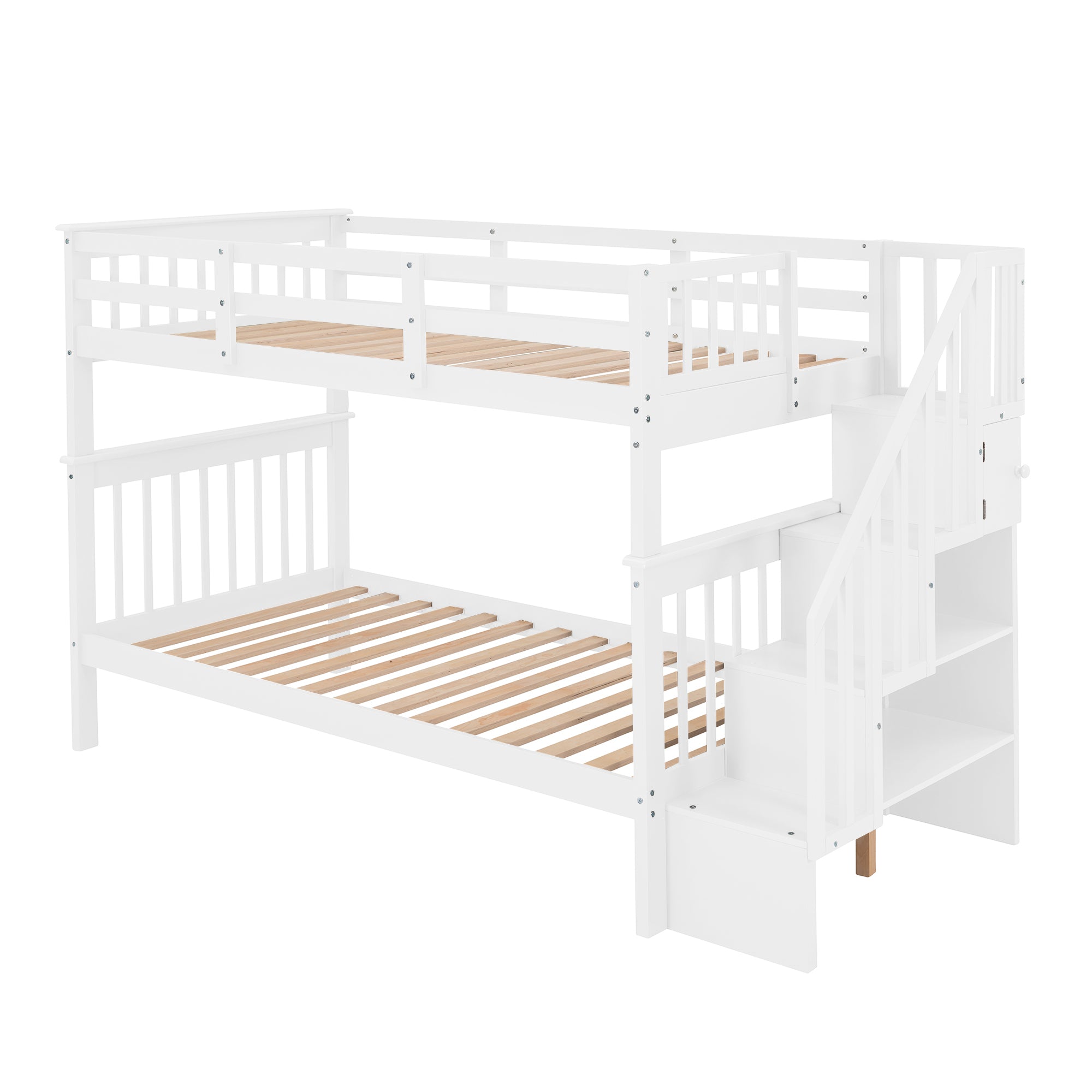 Stairway Twin-Over-Twin Bunk Bed with Storage and Guard Rail for Bedroom, Dorm, White color(OLD SKU :LP000109AAK) - Abrihome