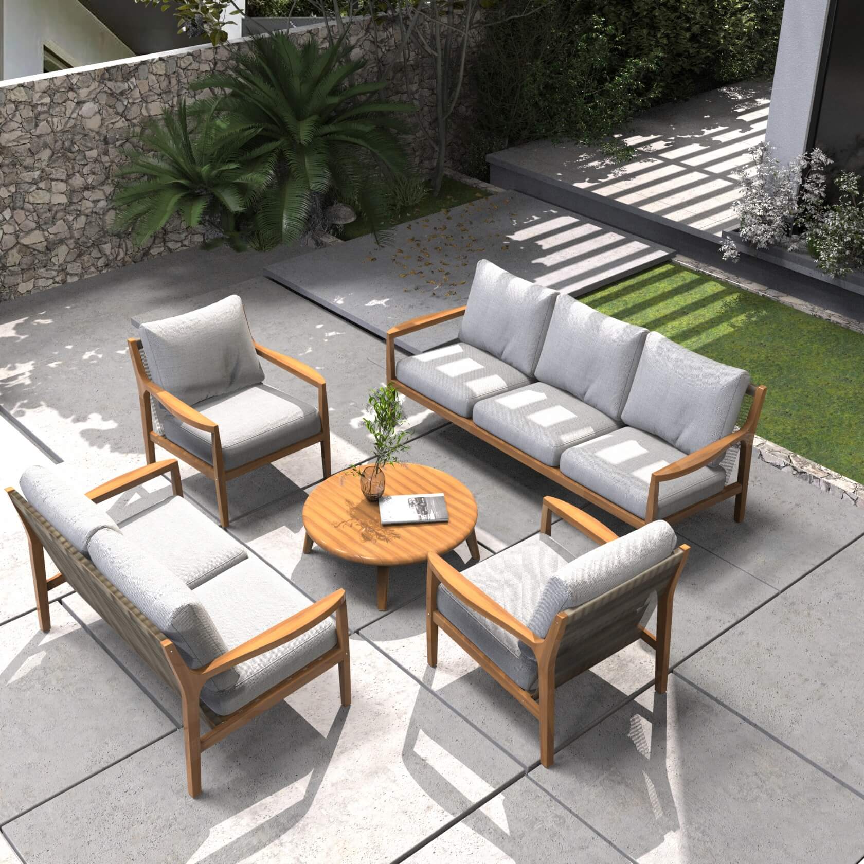 5-Piece Solid Acacia Wood Outdoor Furniture Set (PAS-2513-3SC+2SC+SC*2+TA) - Abrihome