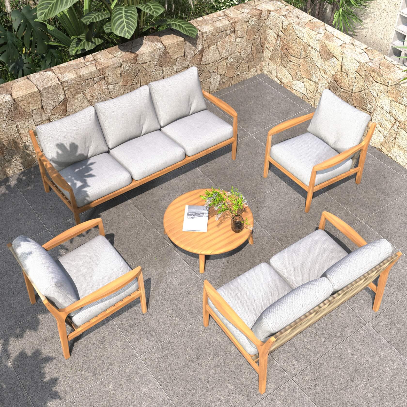 5-Piece Solid Acacia Wood Outdoor Furniture Set (PAS-2513-3SC+2SC+SC*2+TA) - Abrihome