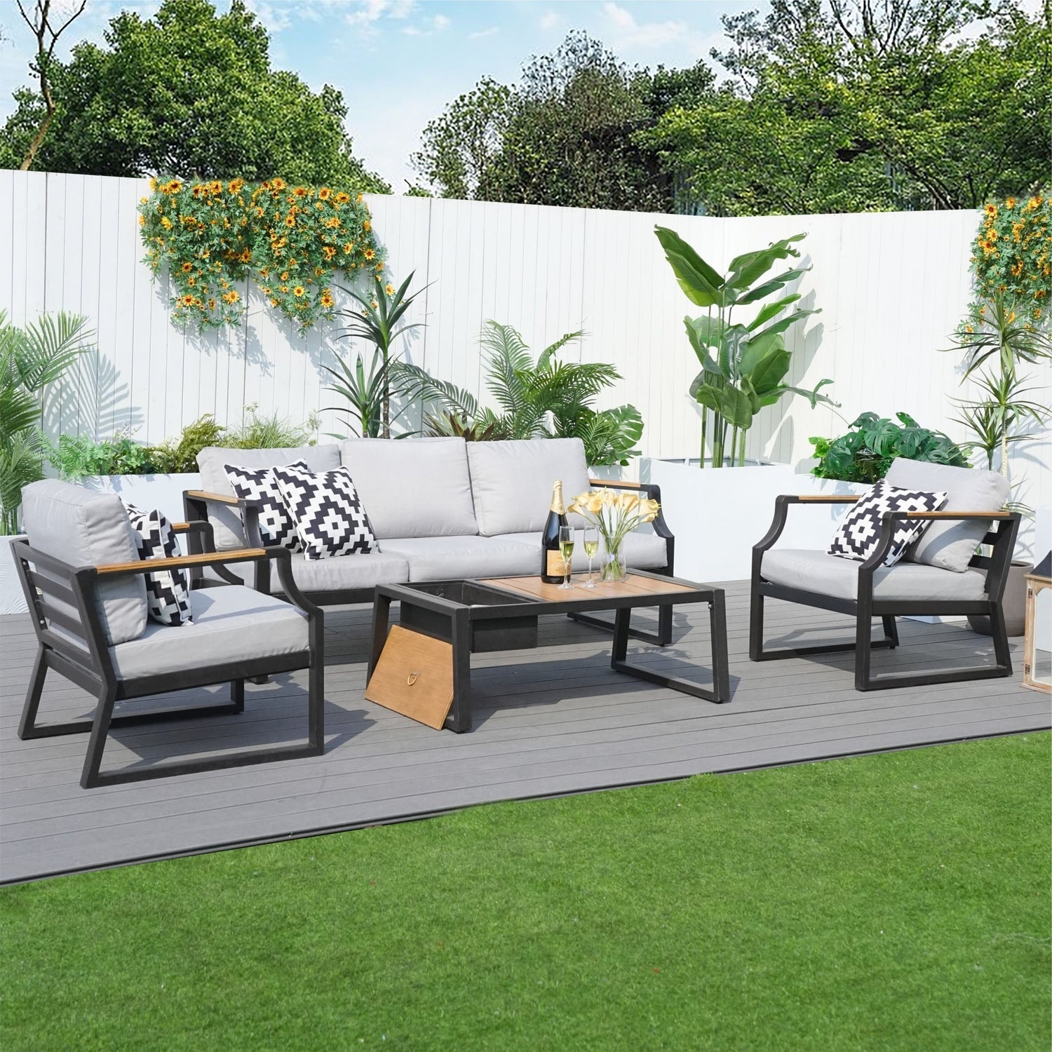 Chill, Chat & Cheers: 5-Seater Outdoor Sofa Set with Ice Bucket Table - Abrihome