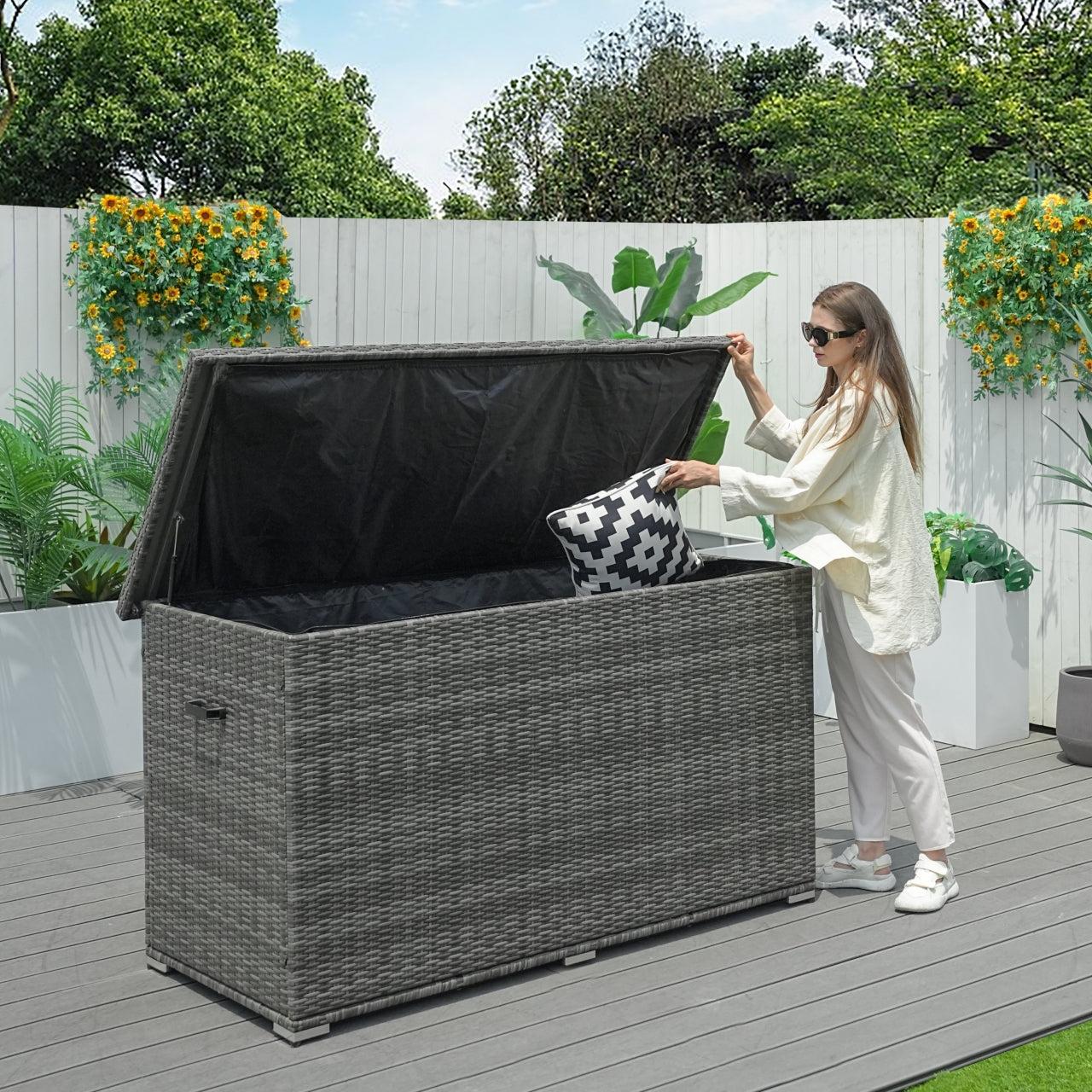 🧺 Best-Selling Outdoor Wicker Storage Box – Organize Your Patio in Style