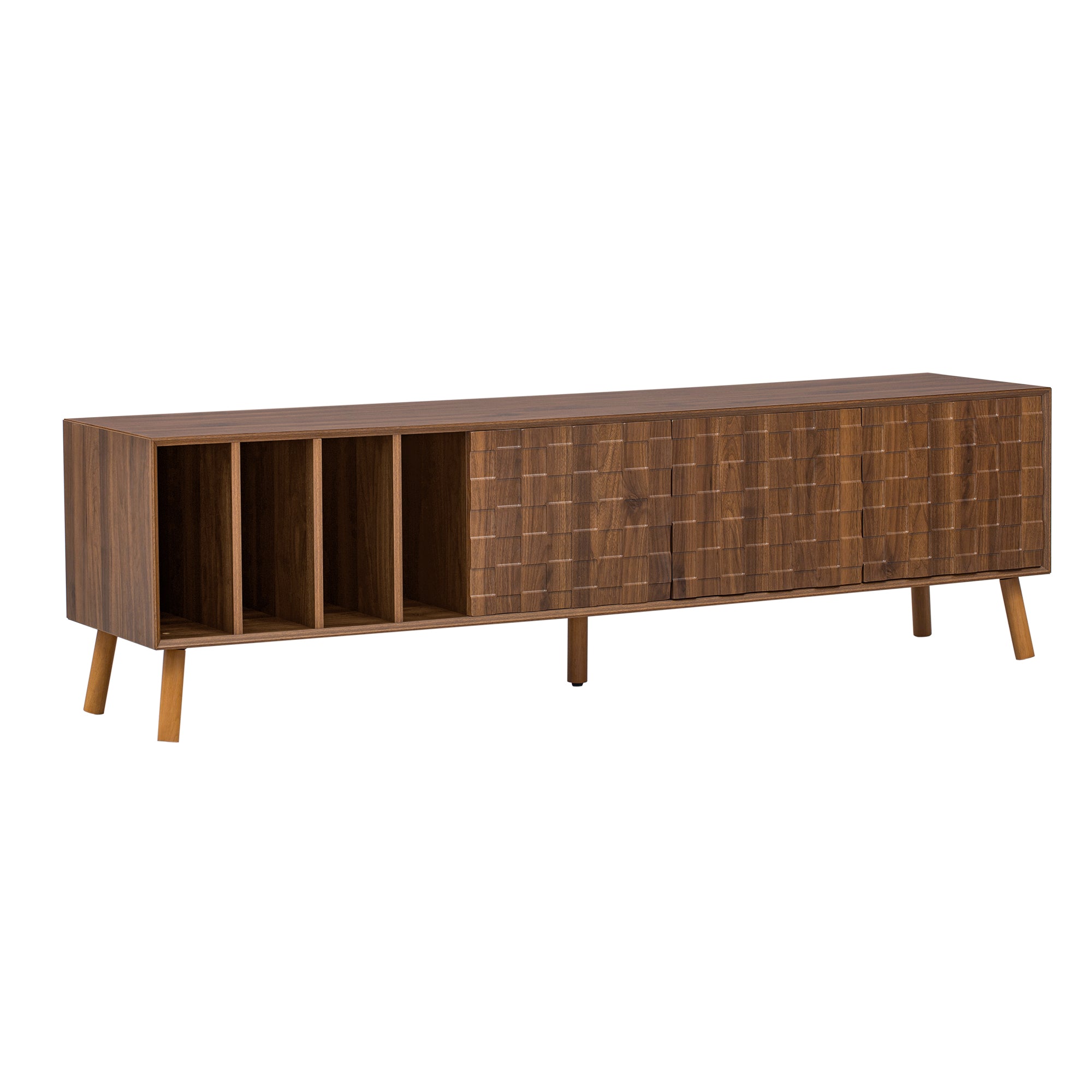 70' Mid-Century Modern TV Stand, Media Console Table for TVs up to 80'', Entertainment Center with 5 Solid Wood Legs for Living Room, Bedroom - Abrihome