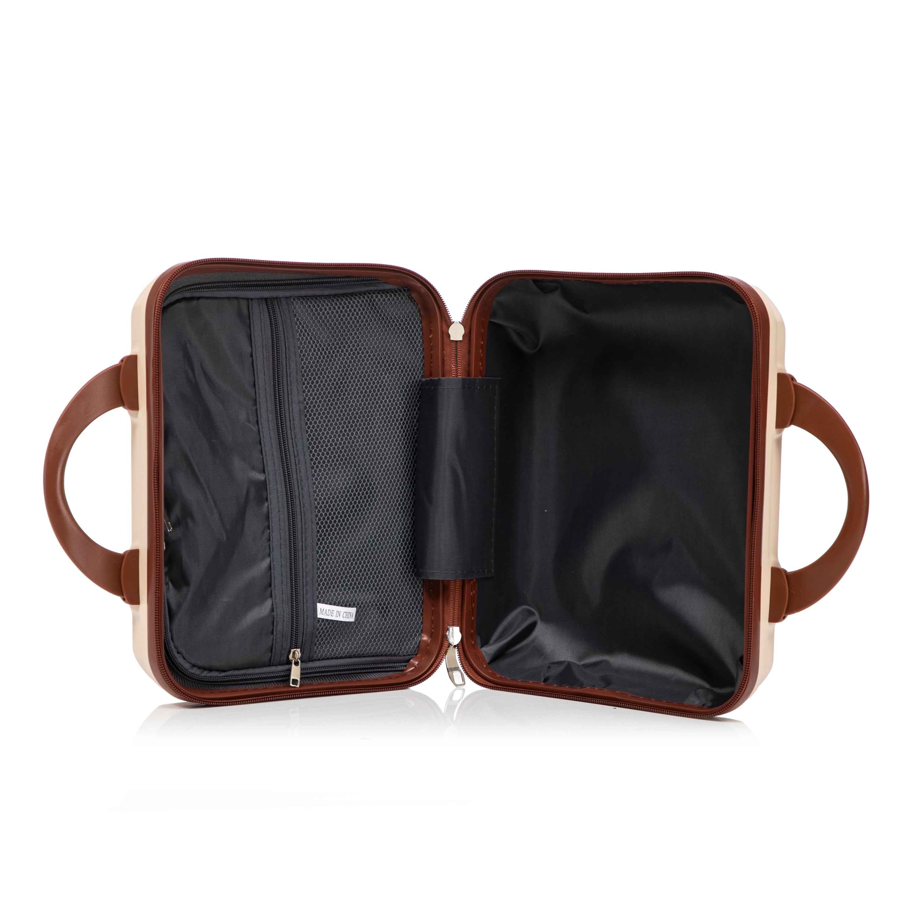 14'/20' 2 pcs/set in ABS Spinner Wheel Luggage, with Combination Lock,14' Cosmetic Case (Beige)