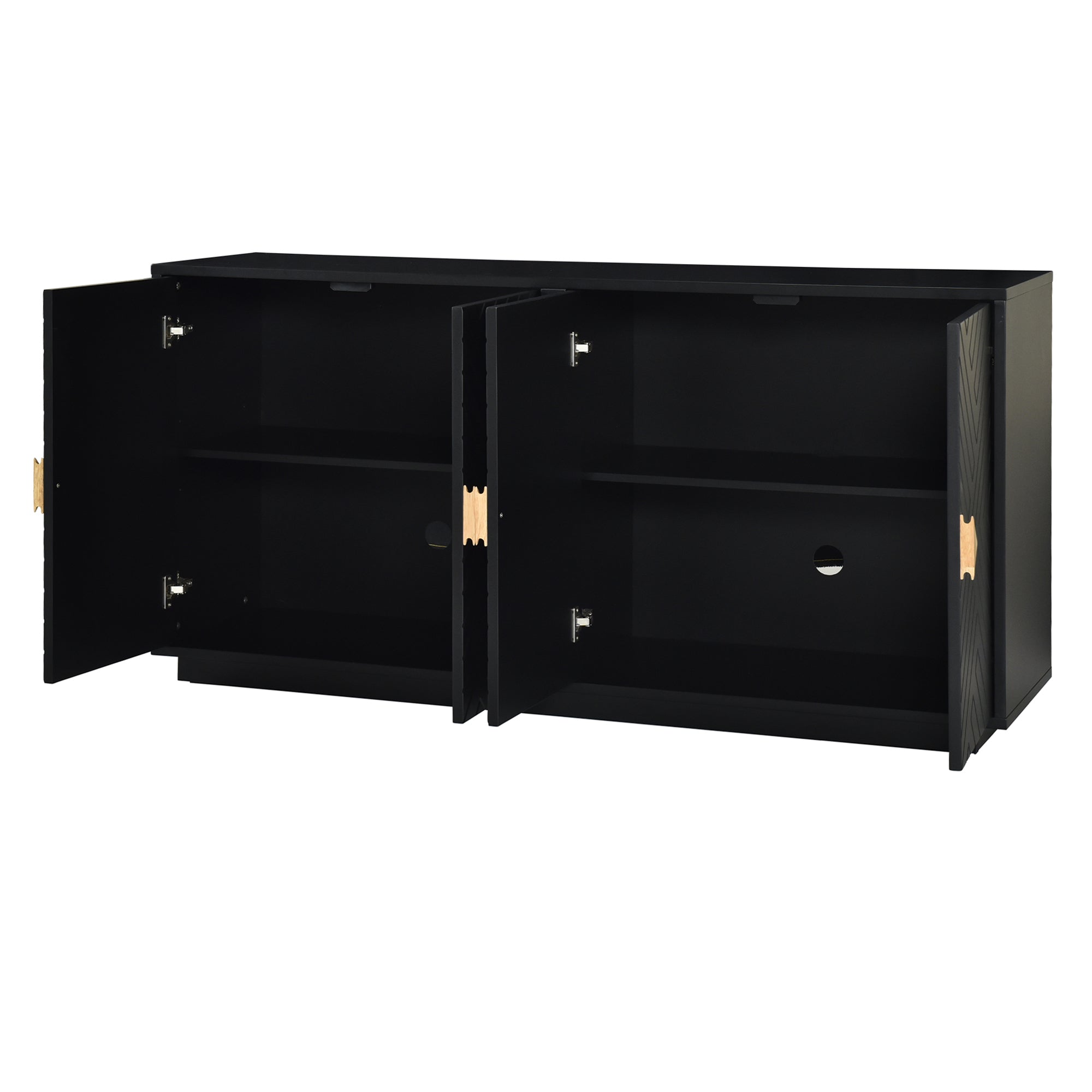 TREXM Modern Functional Large Storage Space Sideboard with Wooden Triangular Handles and Adjustable Shelves for Living Room and Dining Room (Black)