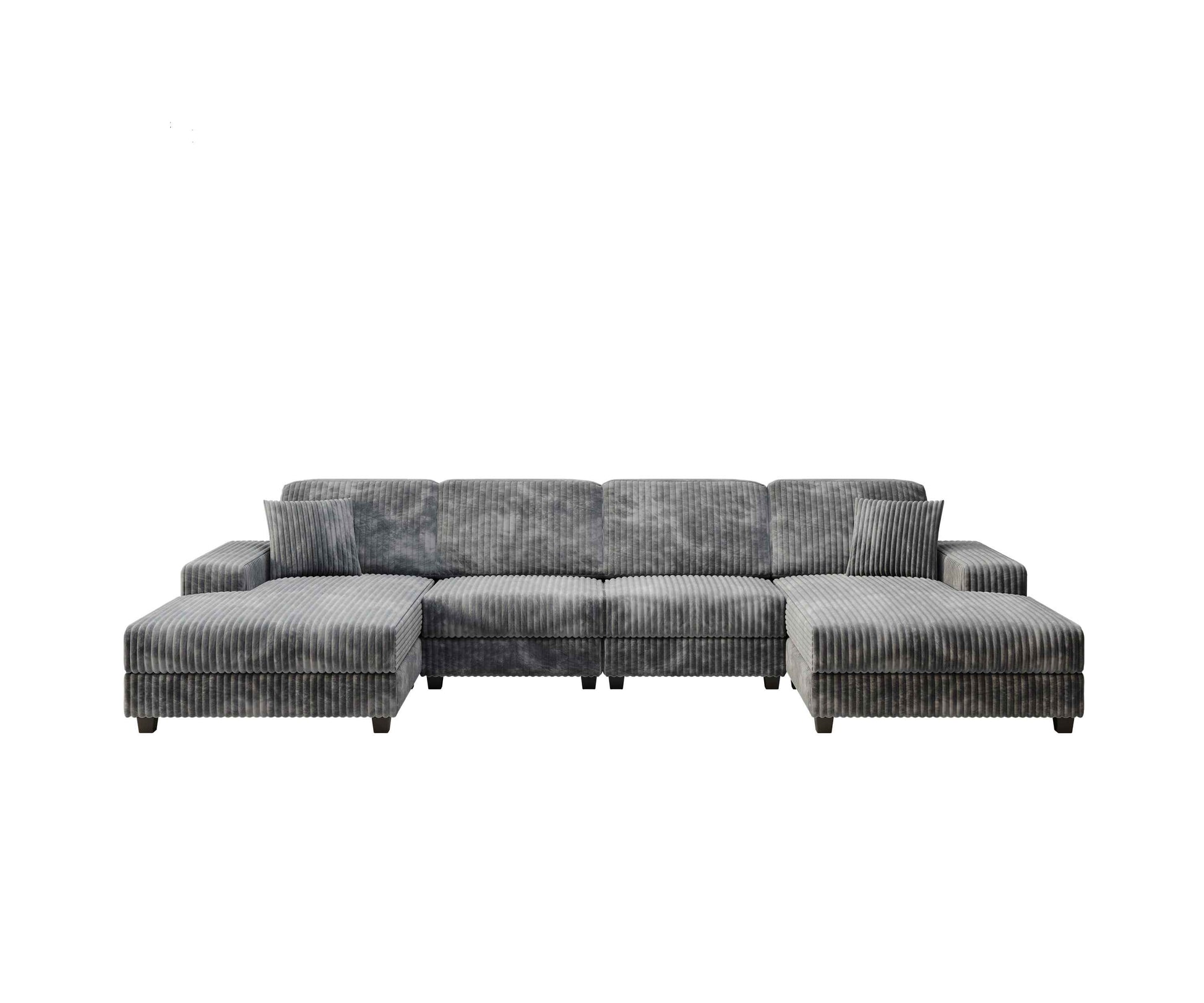 Convertible U-shaped Combination Sofa, Corduroy Fabric, Modern Comfortable Large Size 4 Seat Sofa, Living Room Double Lounge Chair , Dark Grey
