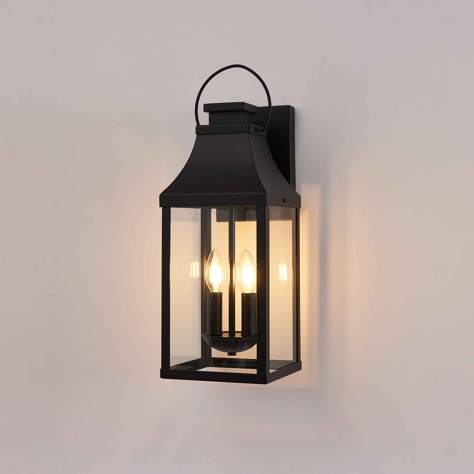 20'' Outdoor Wall Light, Porch Light Outdoor Wall Sconce Lantern, 2-Light Modern Black Exterior Lighting Fixture Wall Mount, Outside Light for House Garage, 1-Pack