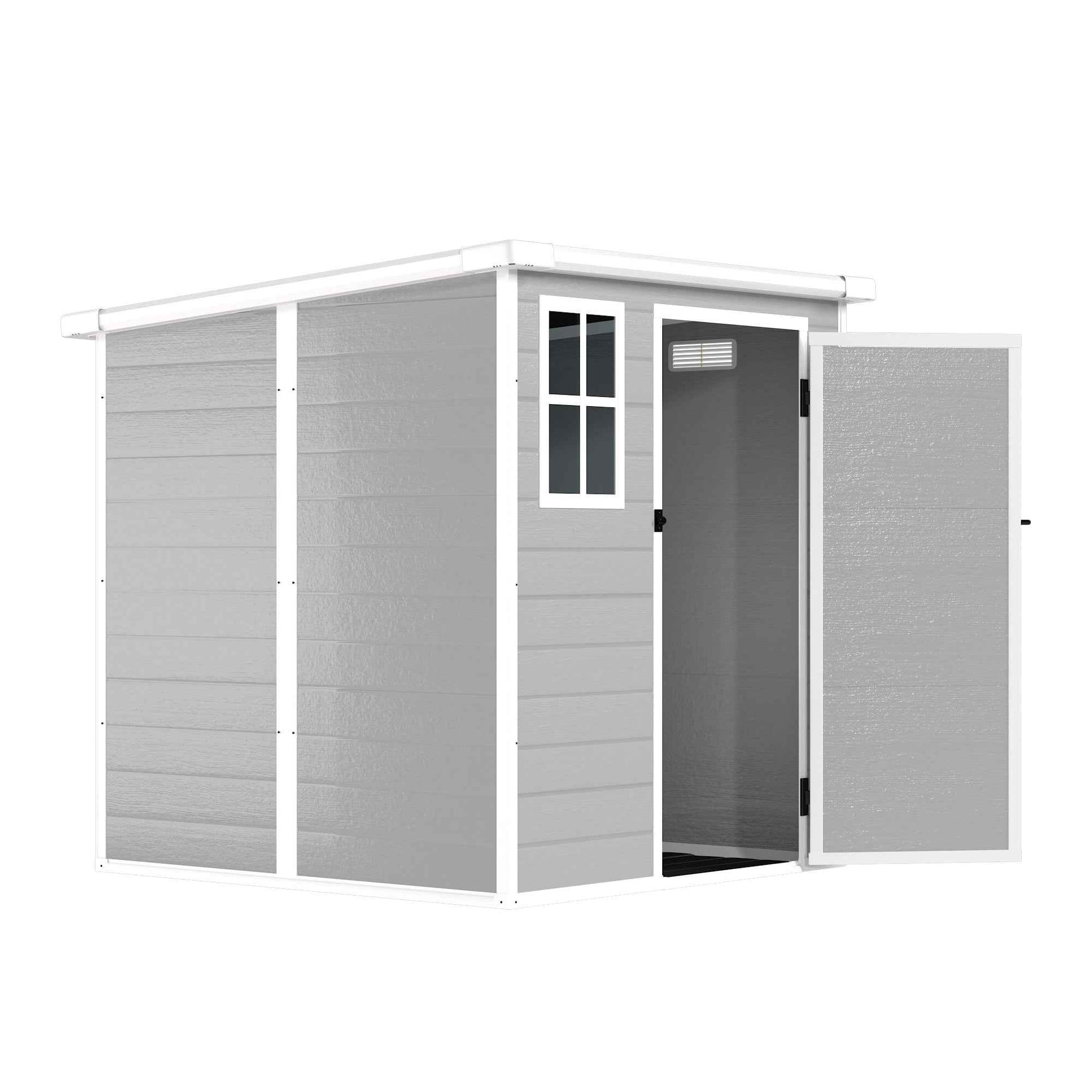 6x6 FT Storage Shed, Waterproof Resin Outdoor Storage Shed with Floor & Window &  Lockable Doors and  Vents, Tool Shed for Bike, Garden, Backyard,Lawn, All Weather Use, Light Grey