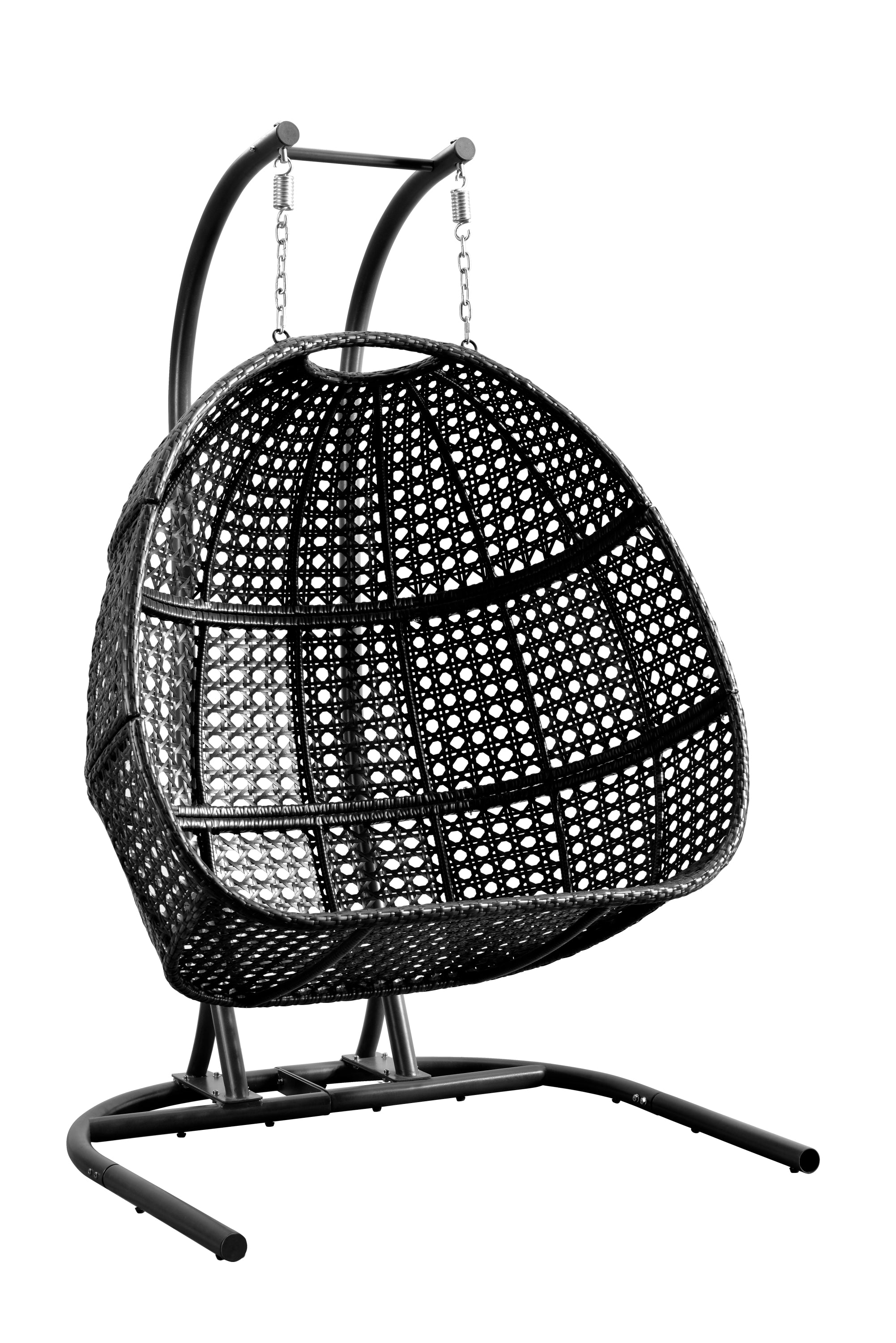 Patio PE Rattan Double Swing Chair With Stand, Two Person Hanging Chair for Balcony, Courtyard