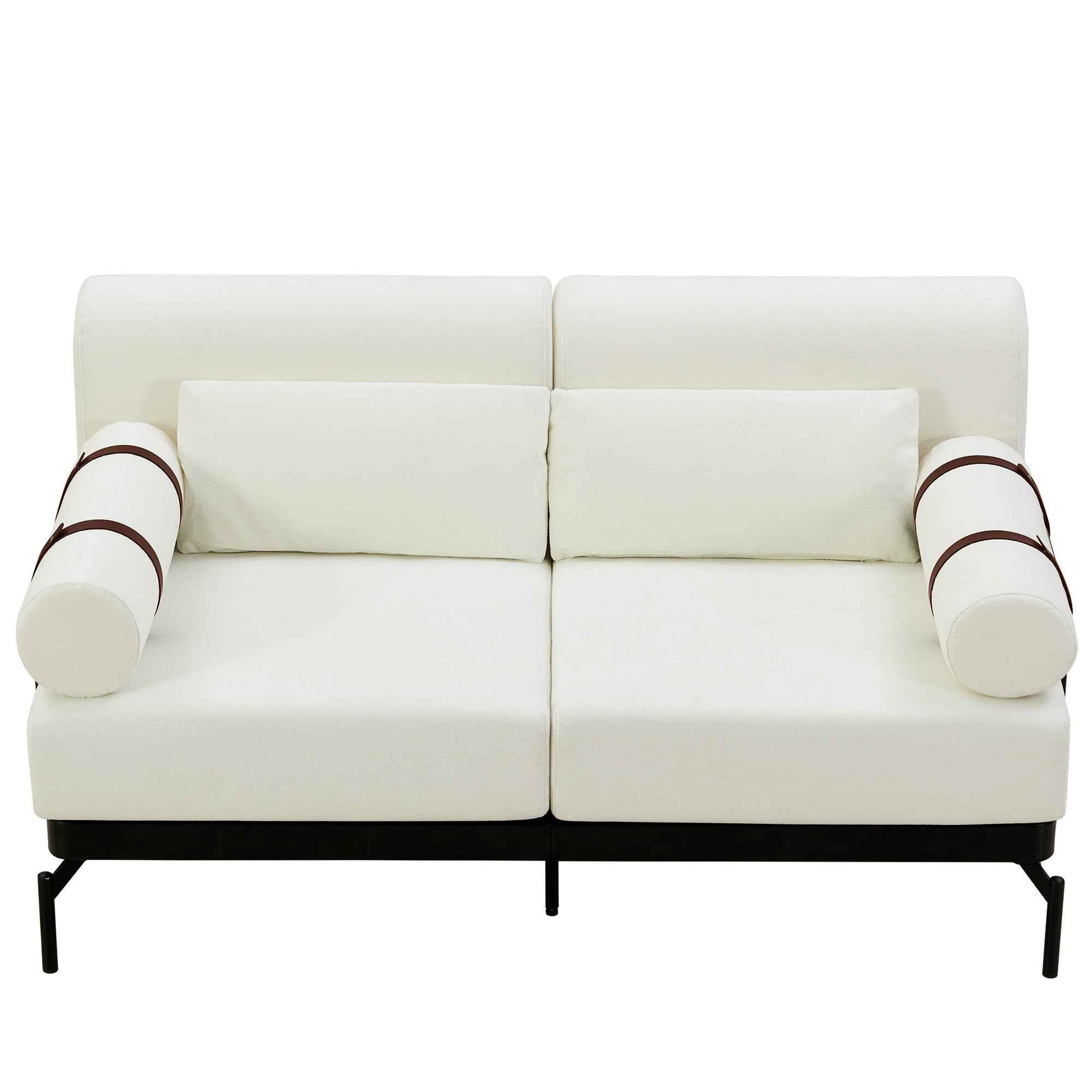Modern Loveseat Sofa 59' Couch with Flexible USB Ports, Unique Cylindrical Armrests, Beige Chenille