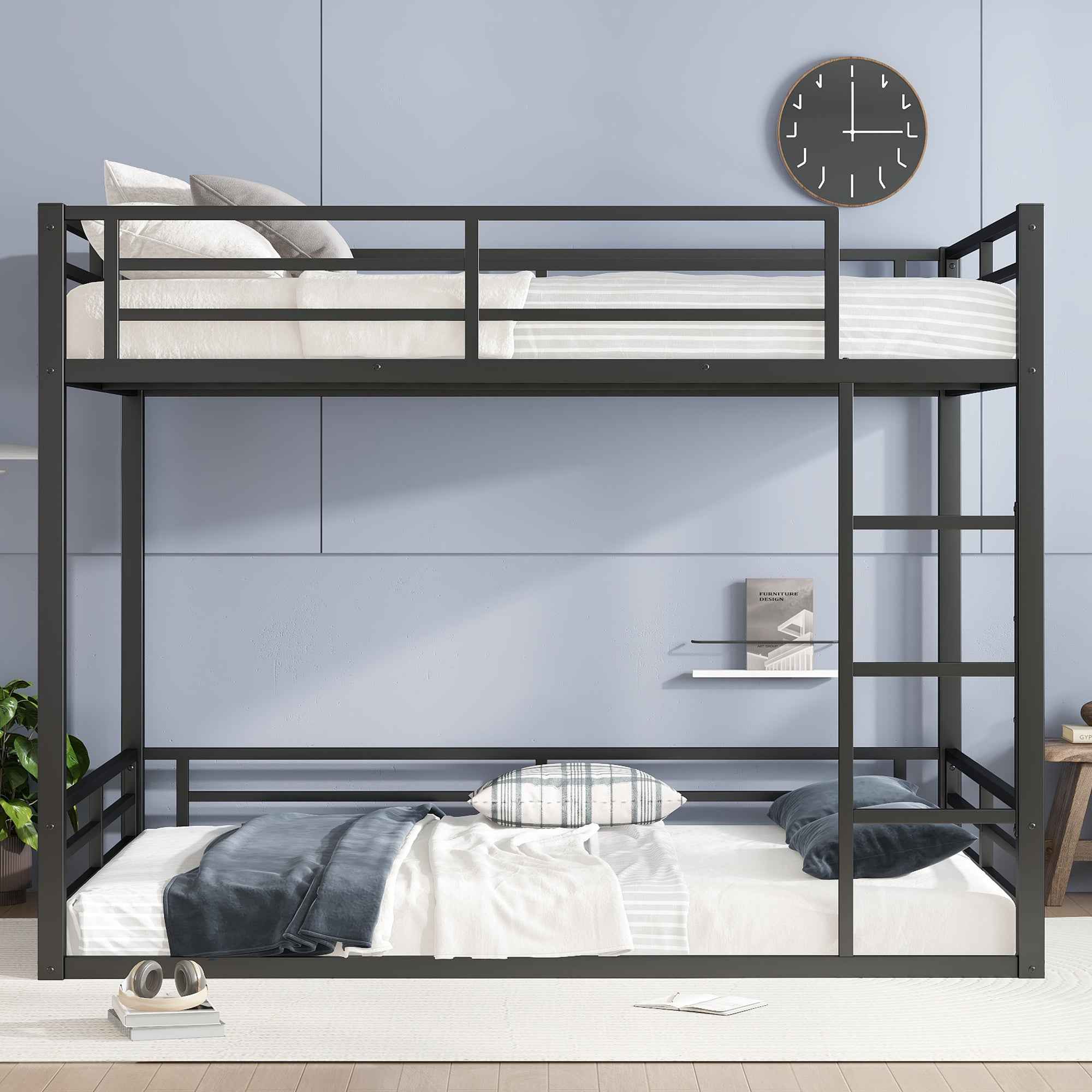 Metal Queen over Queen Bunk Bed for Teens and Adults,Space-Saving/Noise Reduced/No Box Spring Needed,Black