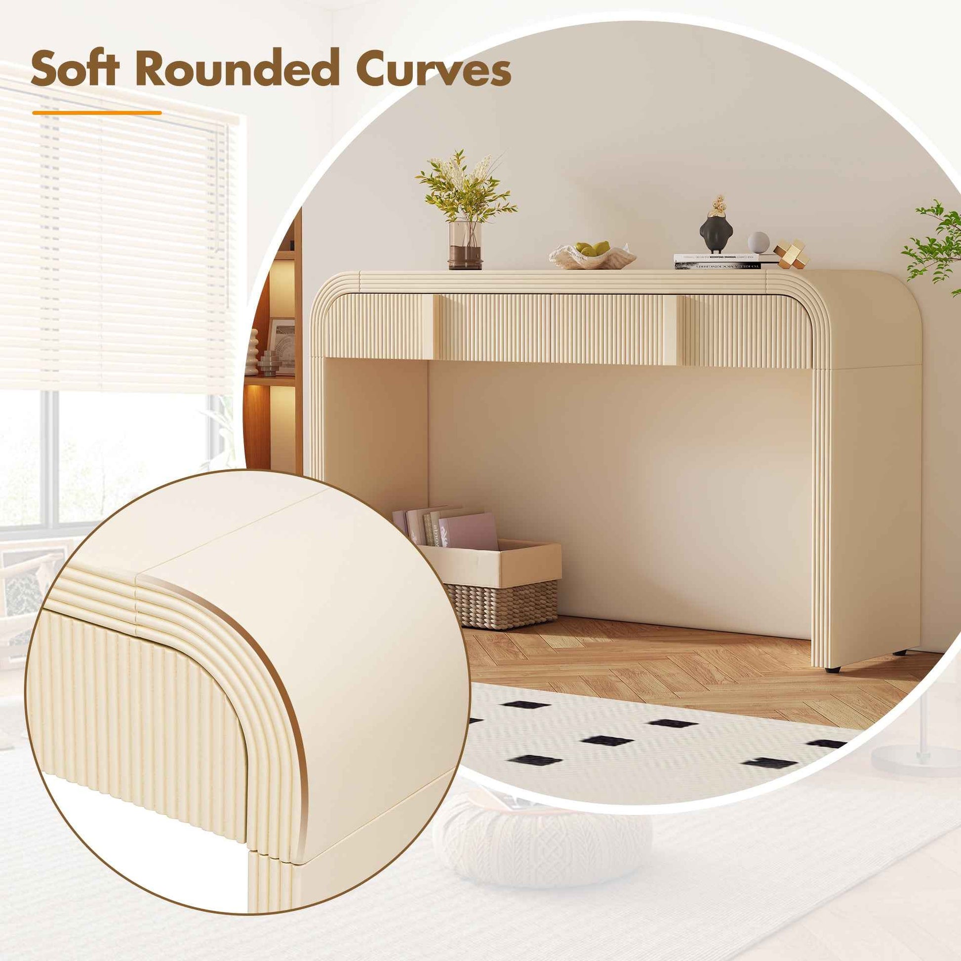 TREXM Modern Console Table with 2 Storage Drawers, Fluted Entryway Table with Rounded Silhouette for Hallway Living Room and Entryway (Apricot Cream)