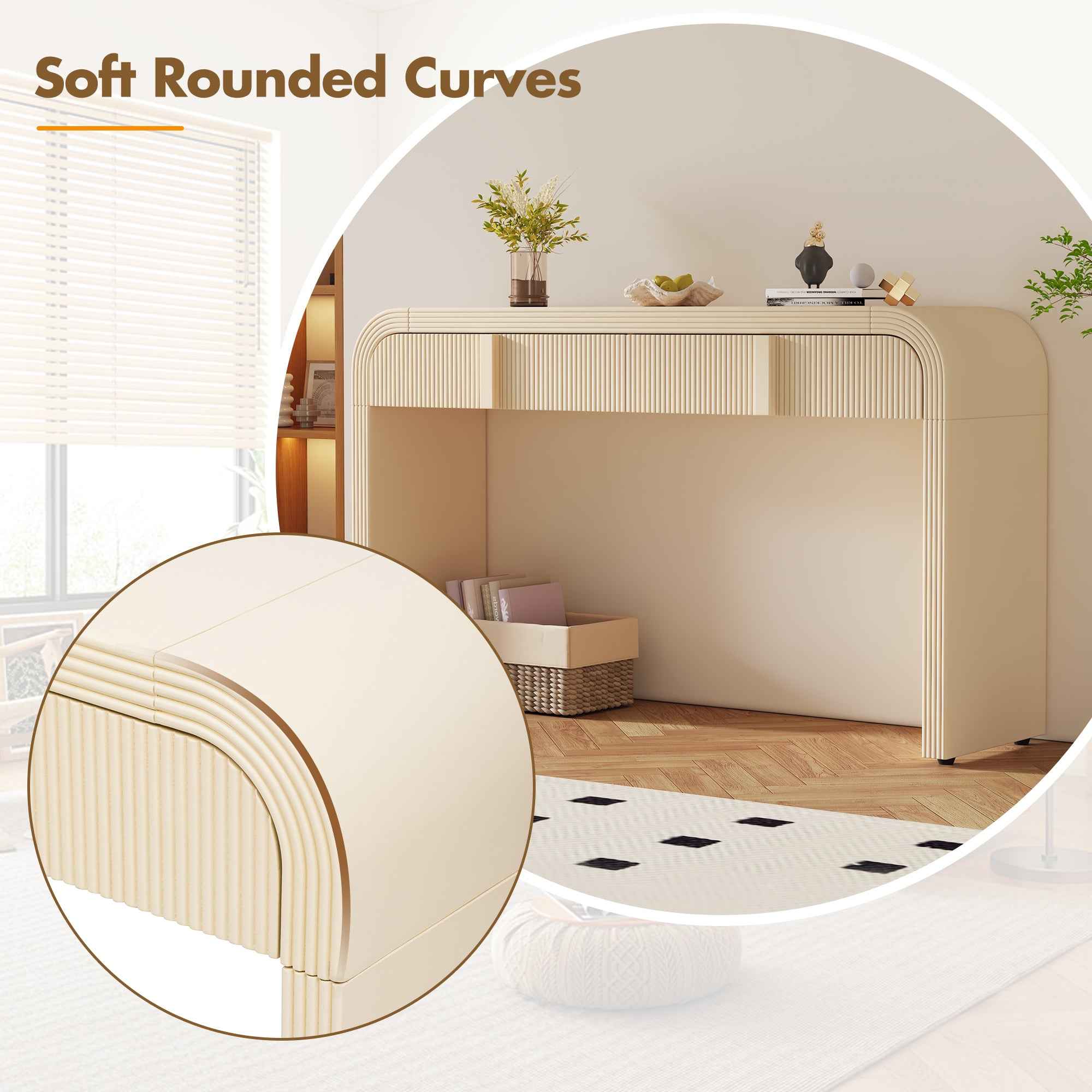 TREXM Modern Console Table with 2 Storage Drawers, Fluted Entryway Table with Rounded Silhouette for Hallway Living Room and Entryway (Apricot Cream)