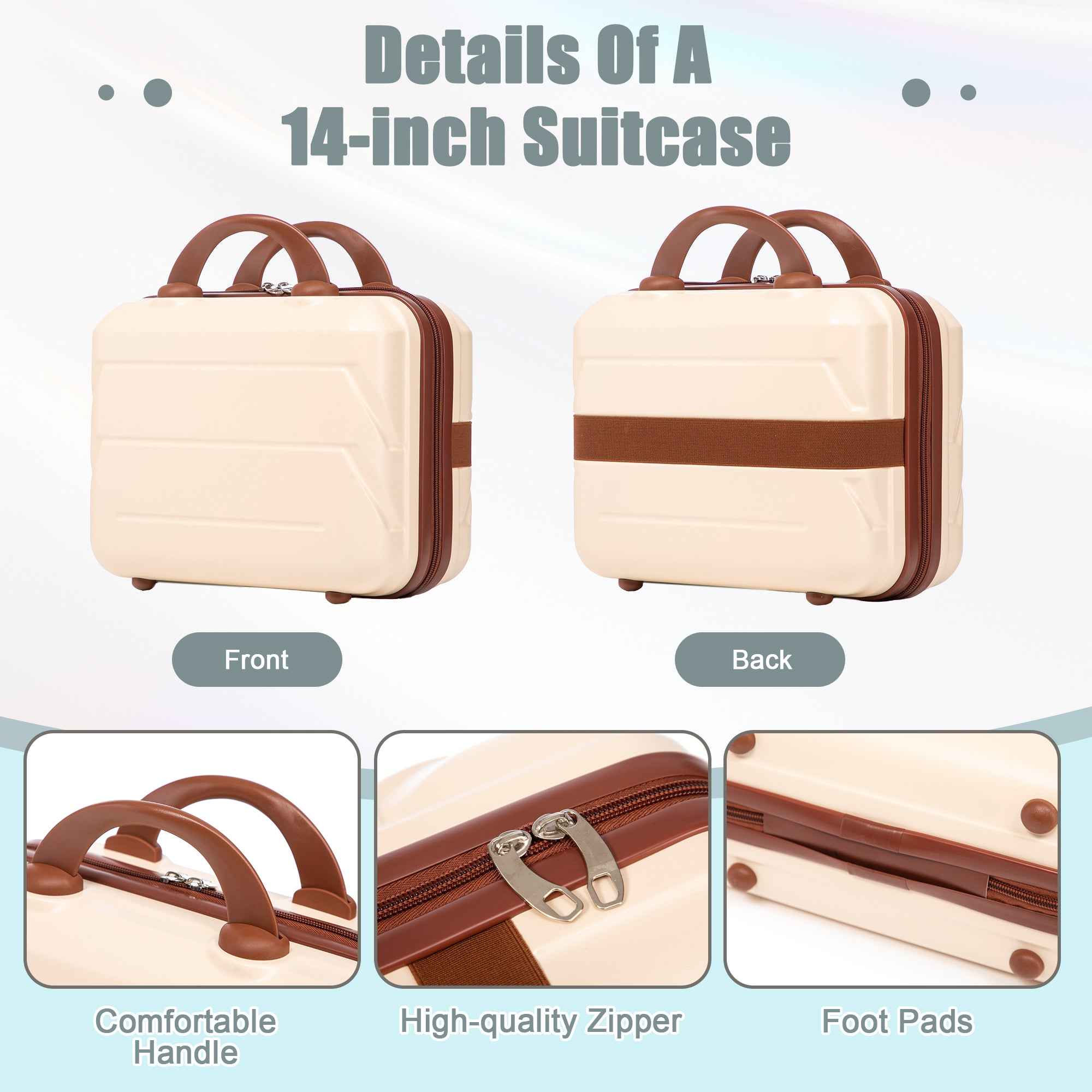 14'/20' 2 pcs/set in ABS Spinner Wheel Luggage, with Combination Lock,14' Cosmetic Case (Beige)