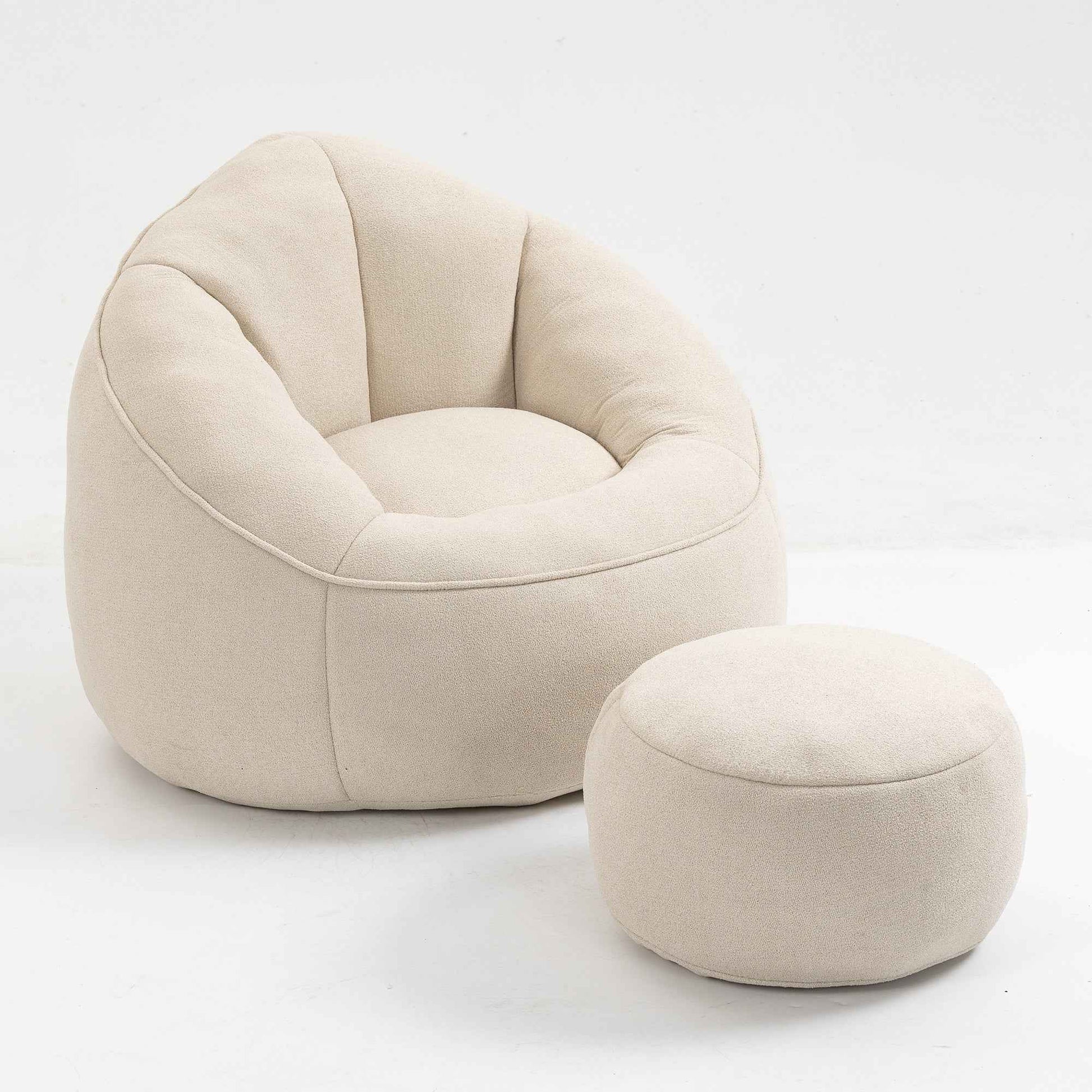 Bedding Bean Bag Sofa Chair with High-Pressure Foam and Footrest, Beige Microfiber
