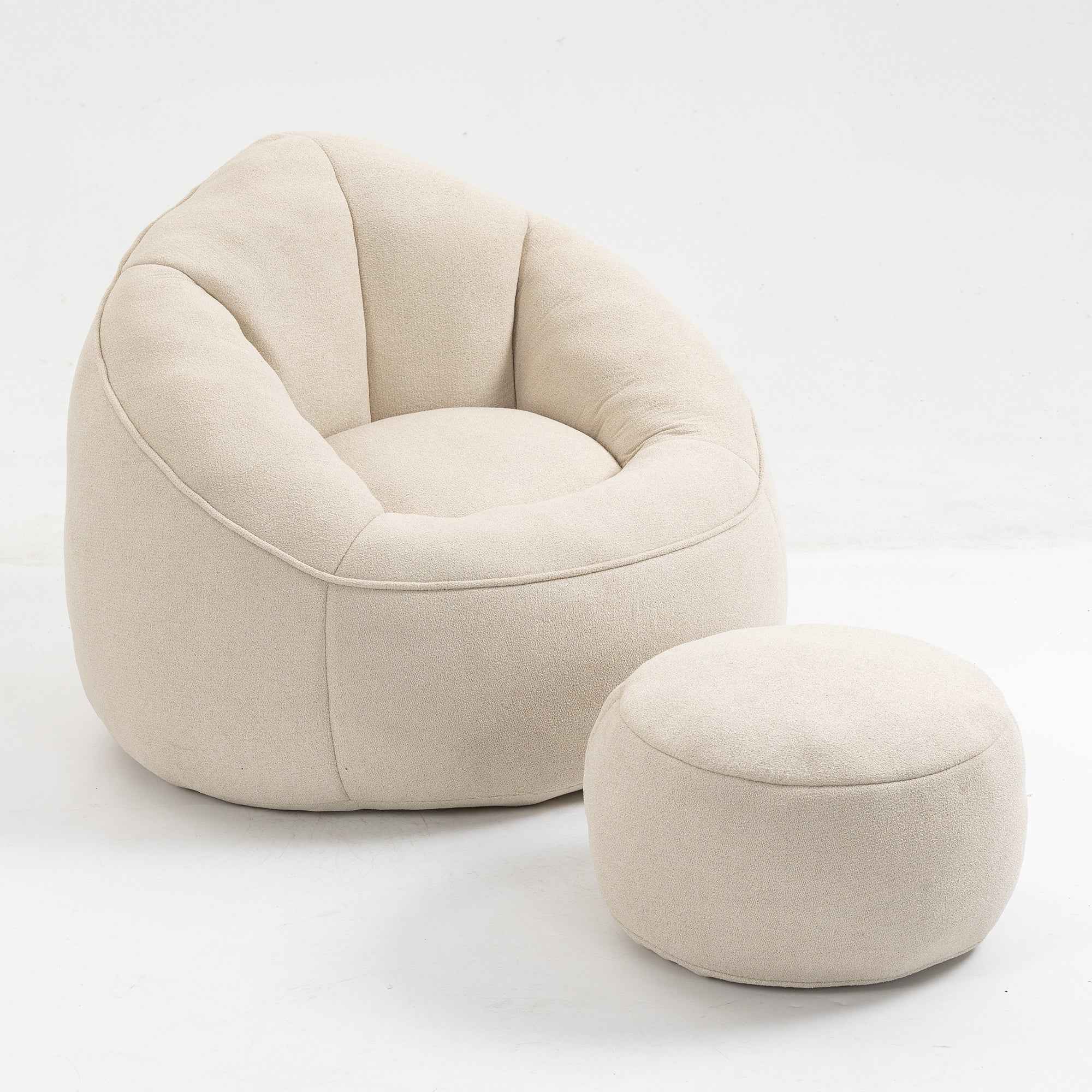Bedding Bean Bag Sofa Chair with High-Pressure Foam and Footrest, Beige Microfiber