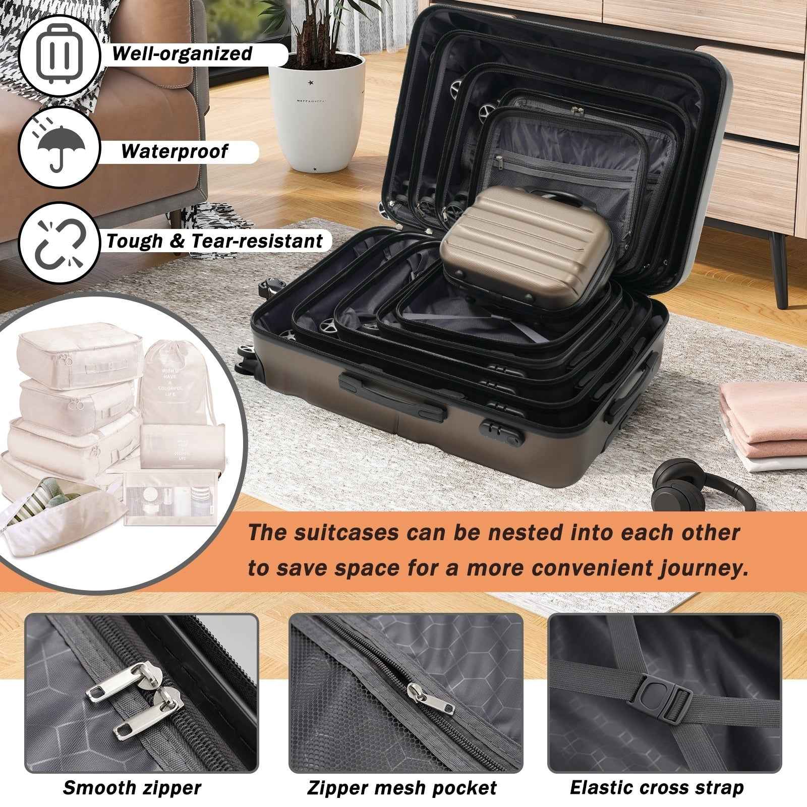 Hardshell ABS Luggage Set - Lightweight & Durable Suitcases with Dual Spinner Wheels, Carry-On & Check-In Sizes for Travel & Business