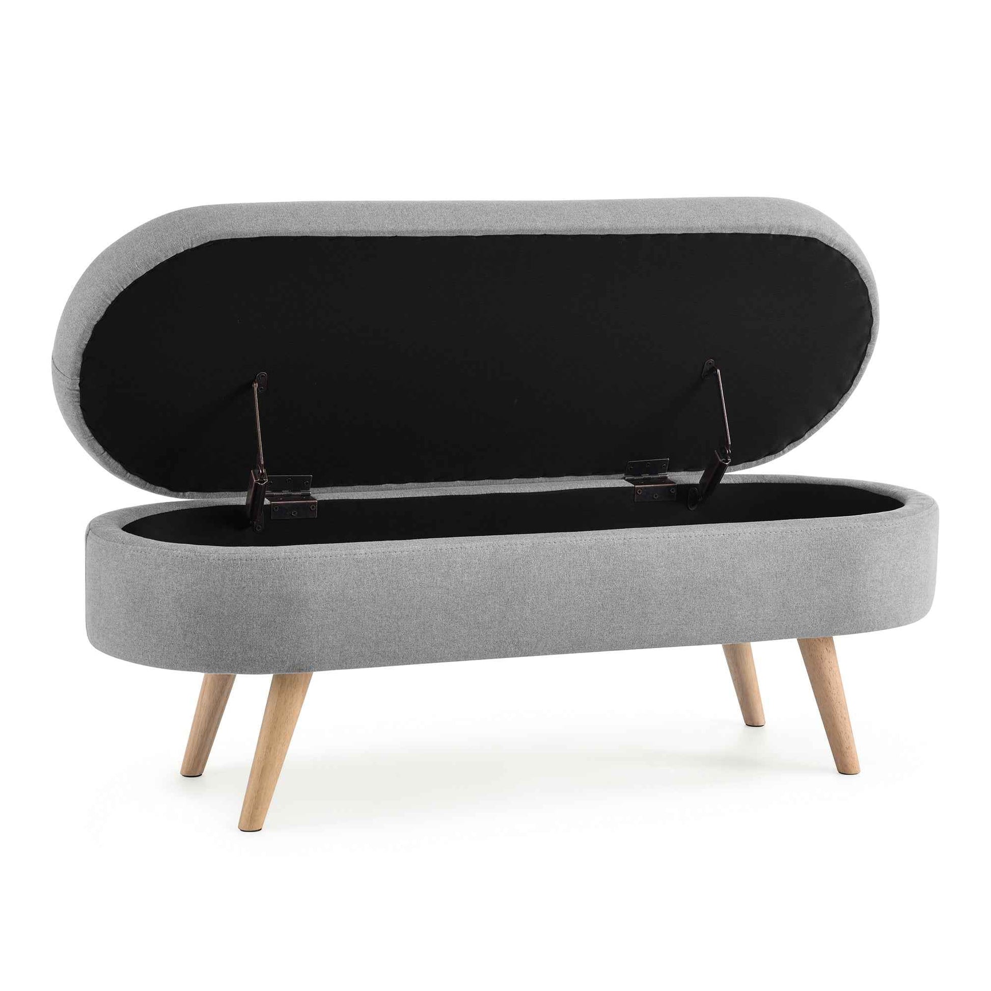 Ottoman Oval Storage Bench with Rubber Wood Legs, Grey Linen, 43.5'x16'x16'