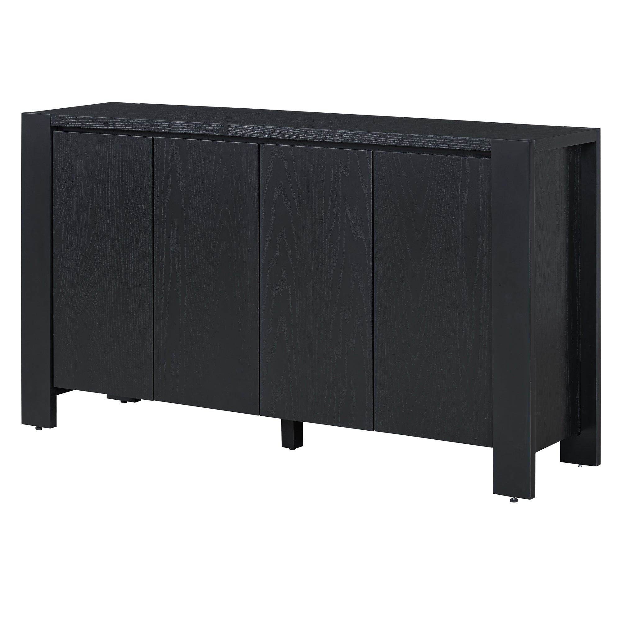 TREXM Retro 4-door Sideboard with Distressed Finish and Adjustable Shelves for Dining Room, Kitchen, and Living Room (Black)