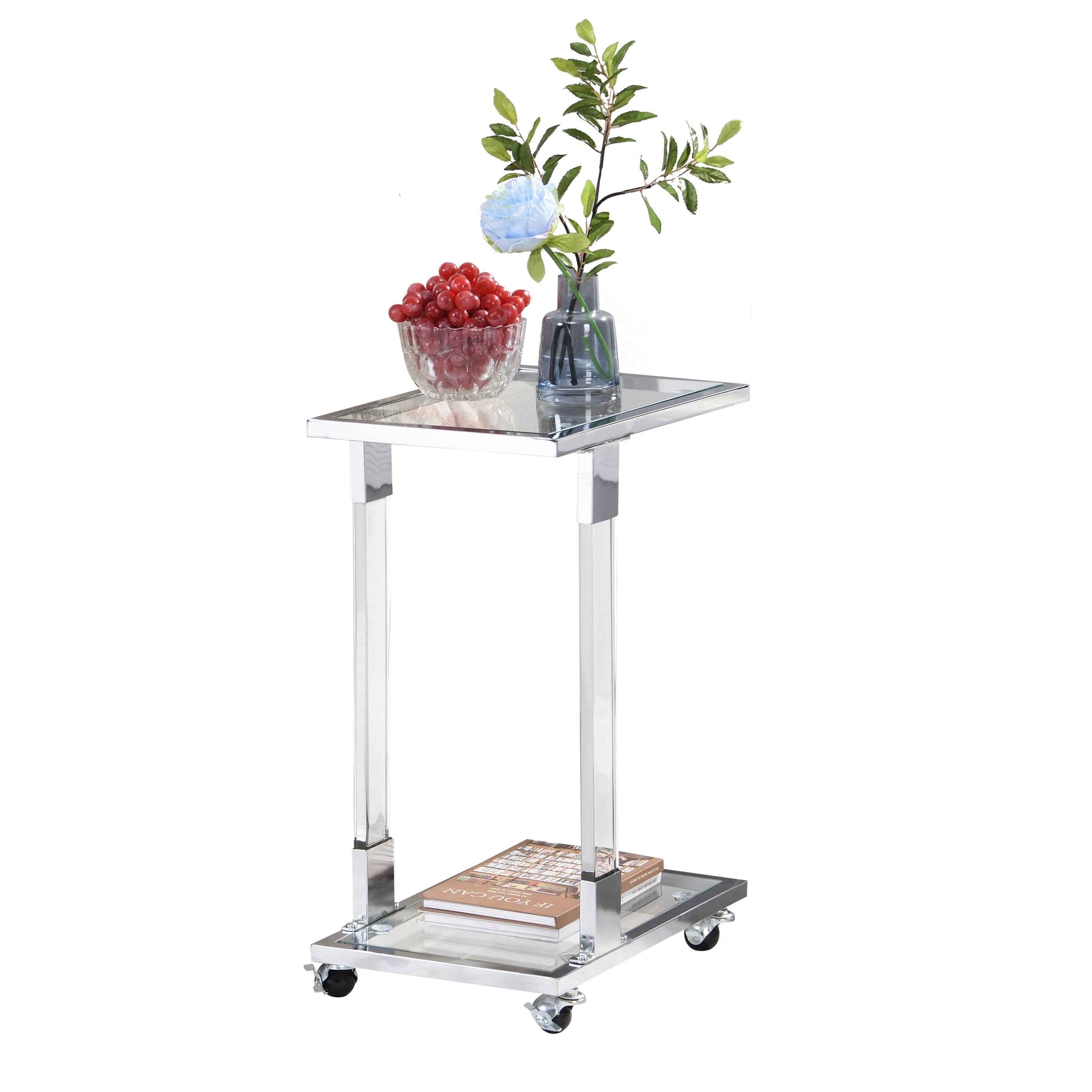 Modern Chrome Glass Side Table with Acrylic and Metal Base for Living Spaces