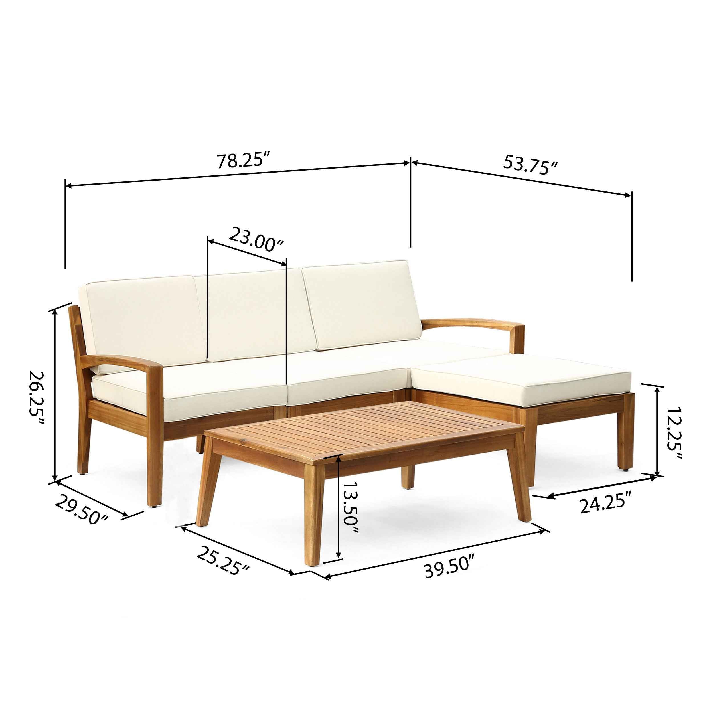 GRENADA L Shape 3pcs Acacia Sectional Patio Sofa Set