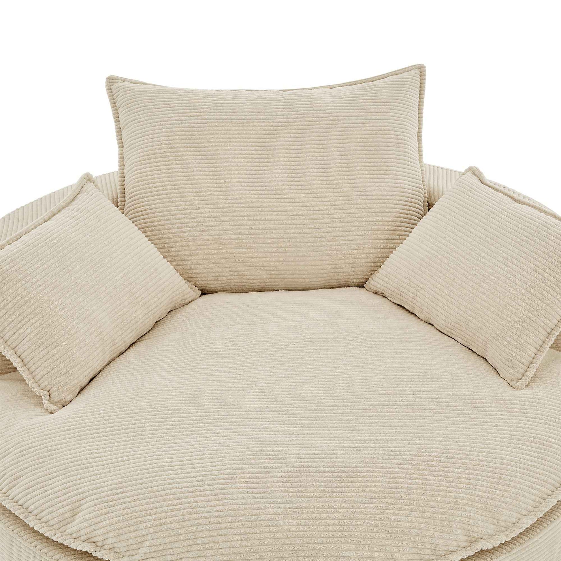 Accent Barrel Chair 360° Swivel Sofa Chair with Dual-layer Cushion and 3 Removable Pillows, Beige Corduroy, 57.5'