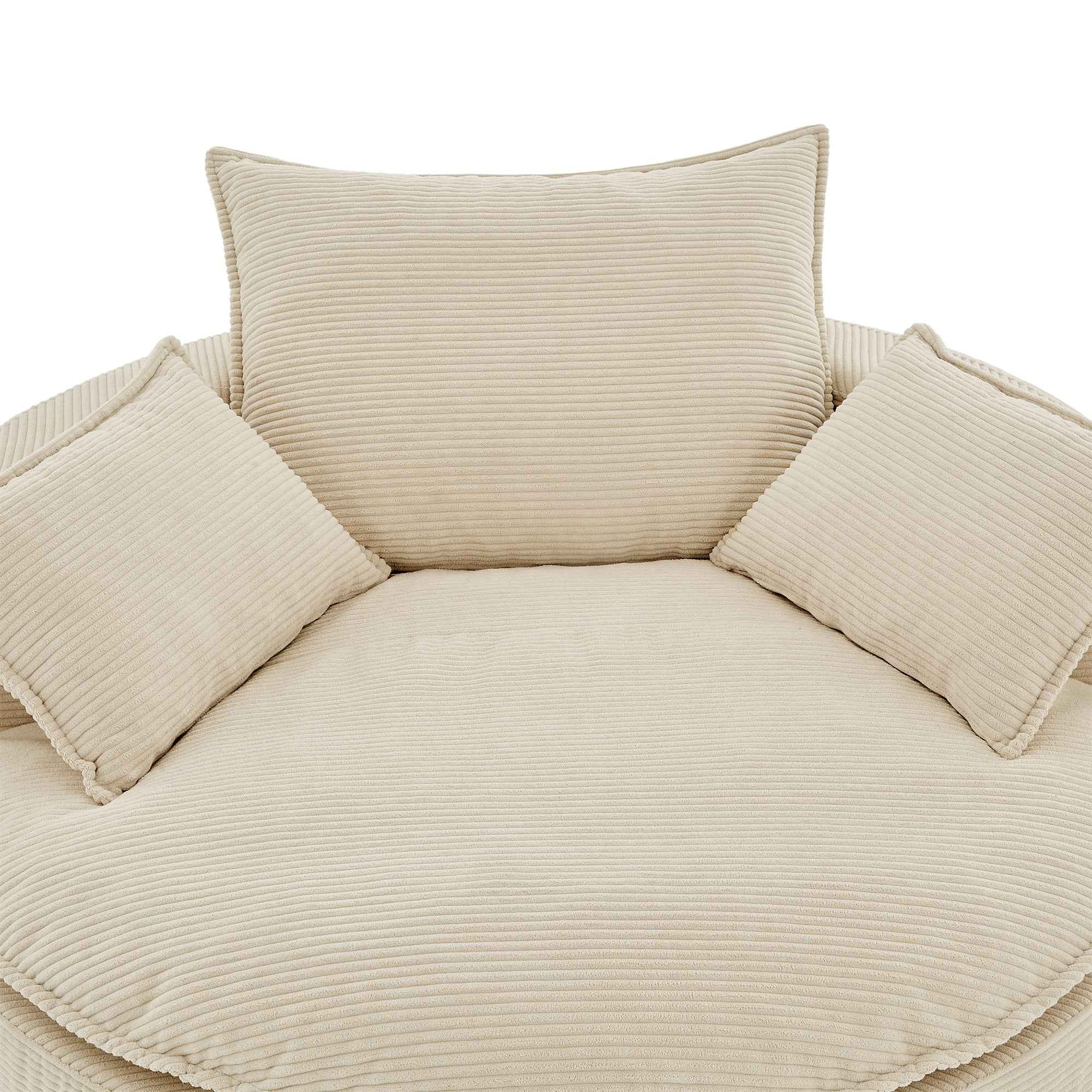 Accent Barrel Chair 360° Swivel Sofa Chair with Dual-layer Cushion and 3 Removable Pillows, Beige Corduroy, 57.5'
